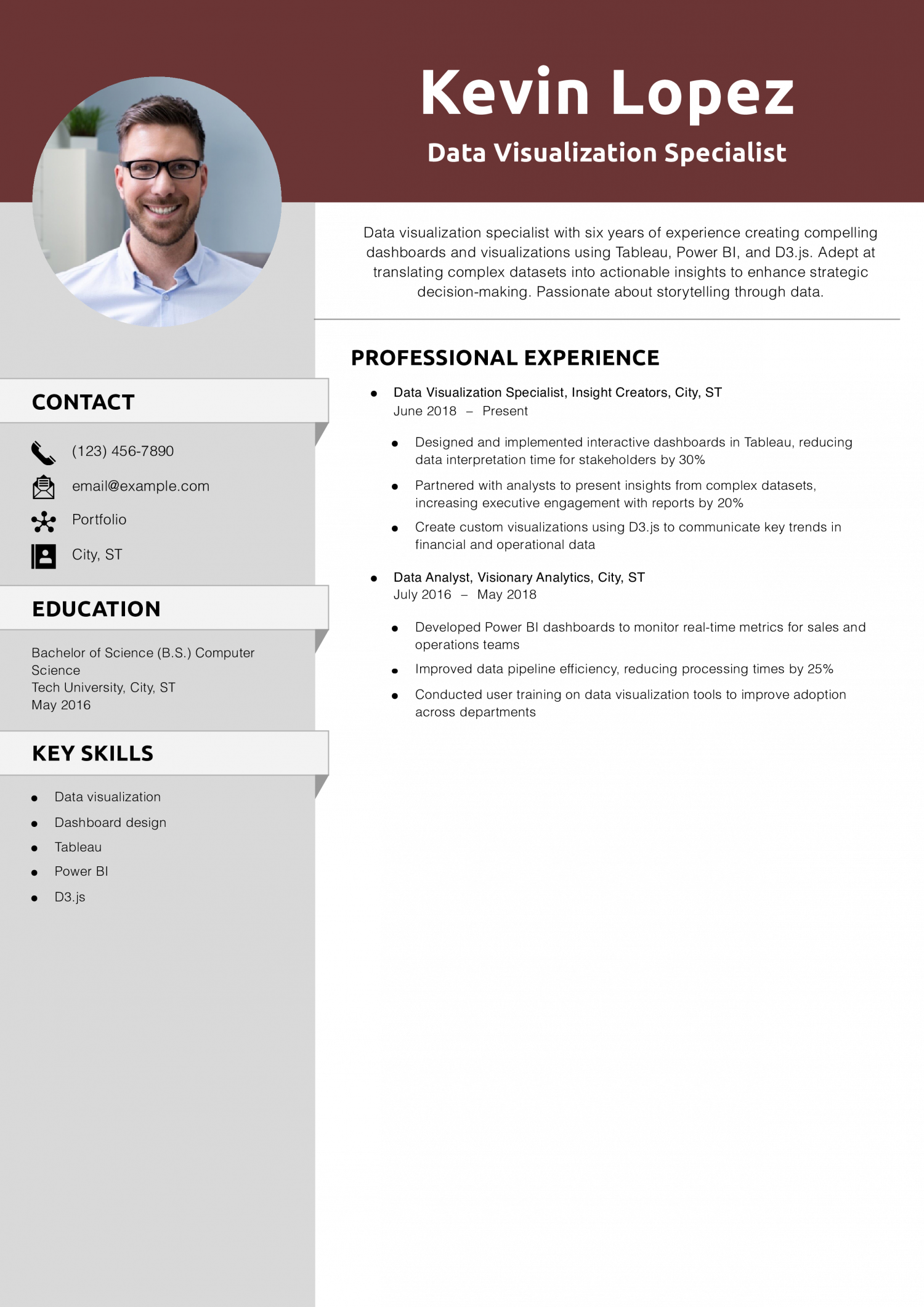 Data Visualization Specialist Resume Example