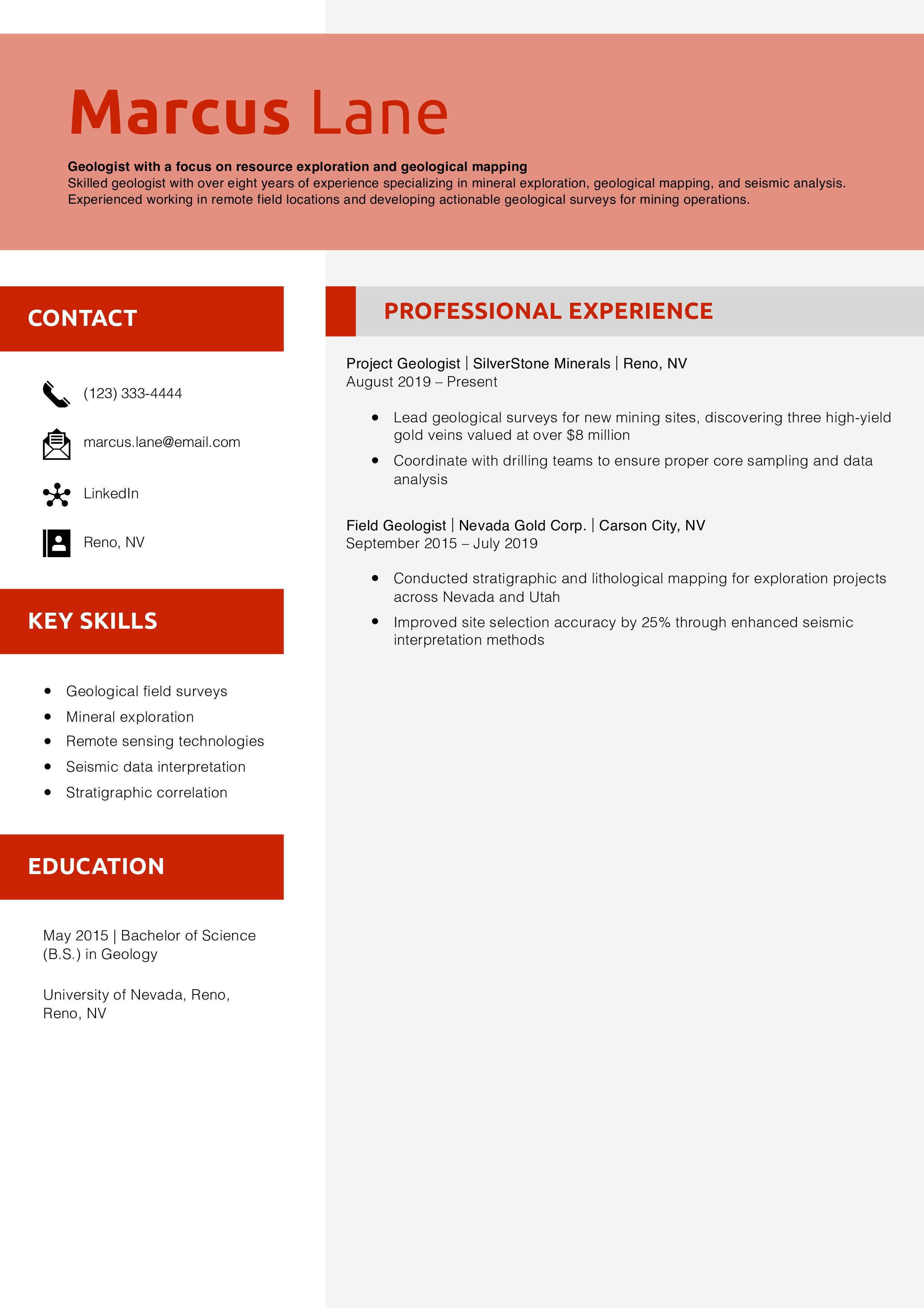 Geologist Resume Example
