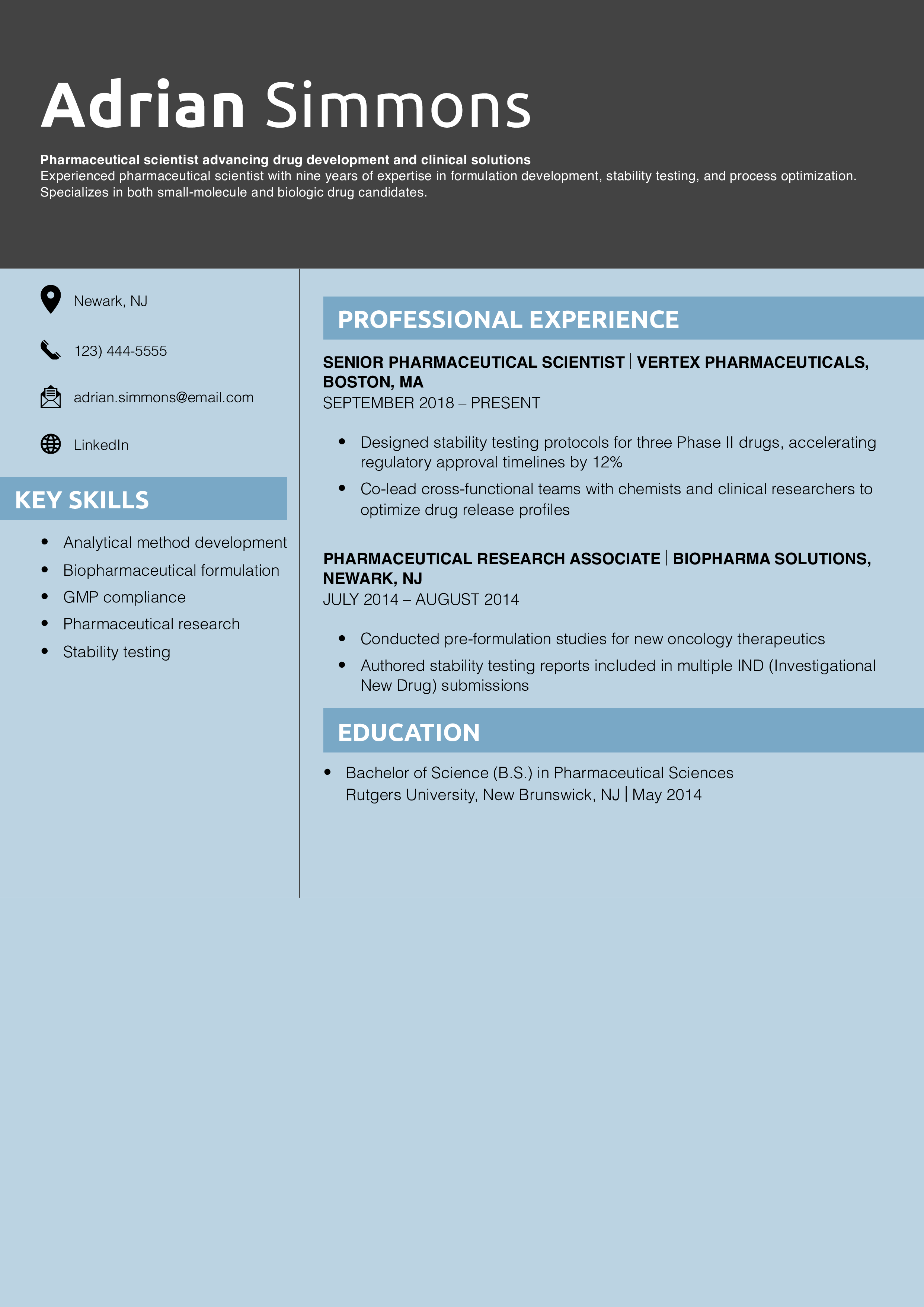 Pharmaceutical Scientist Resume Example