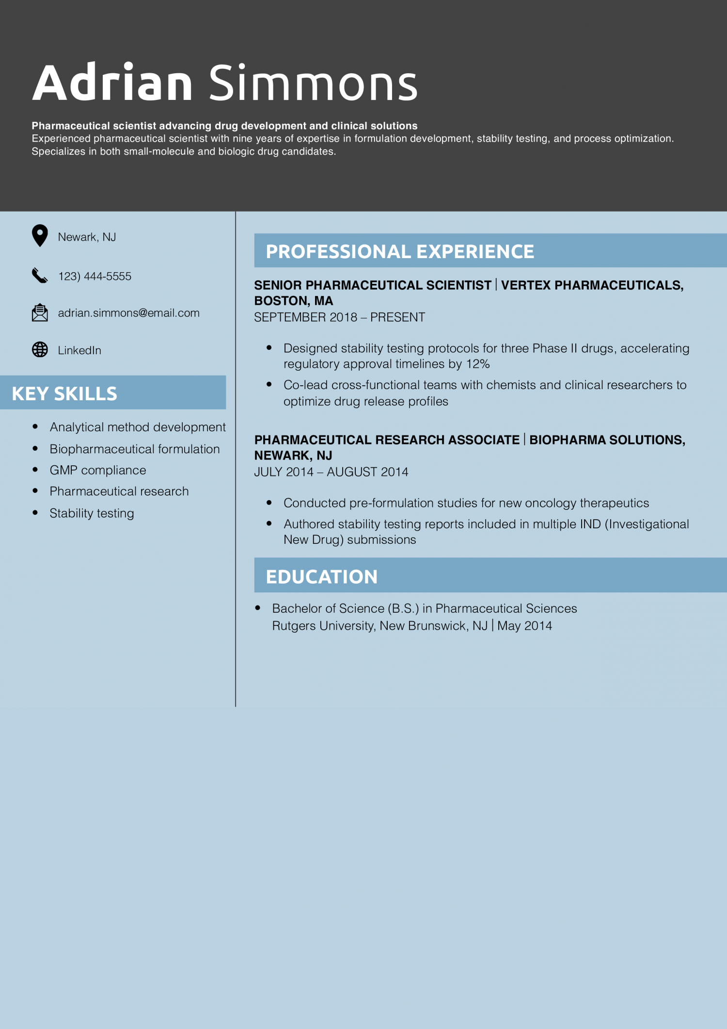 Pharmaceutical Scientist Resume Example