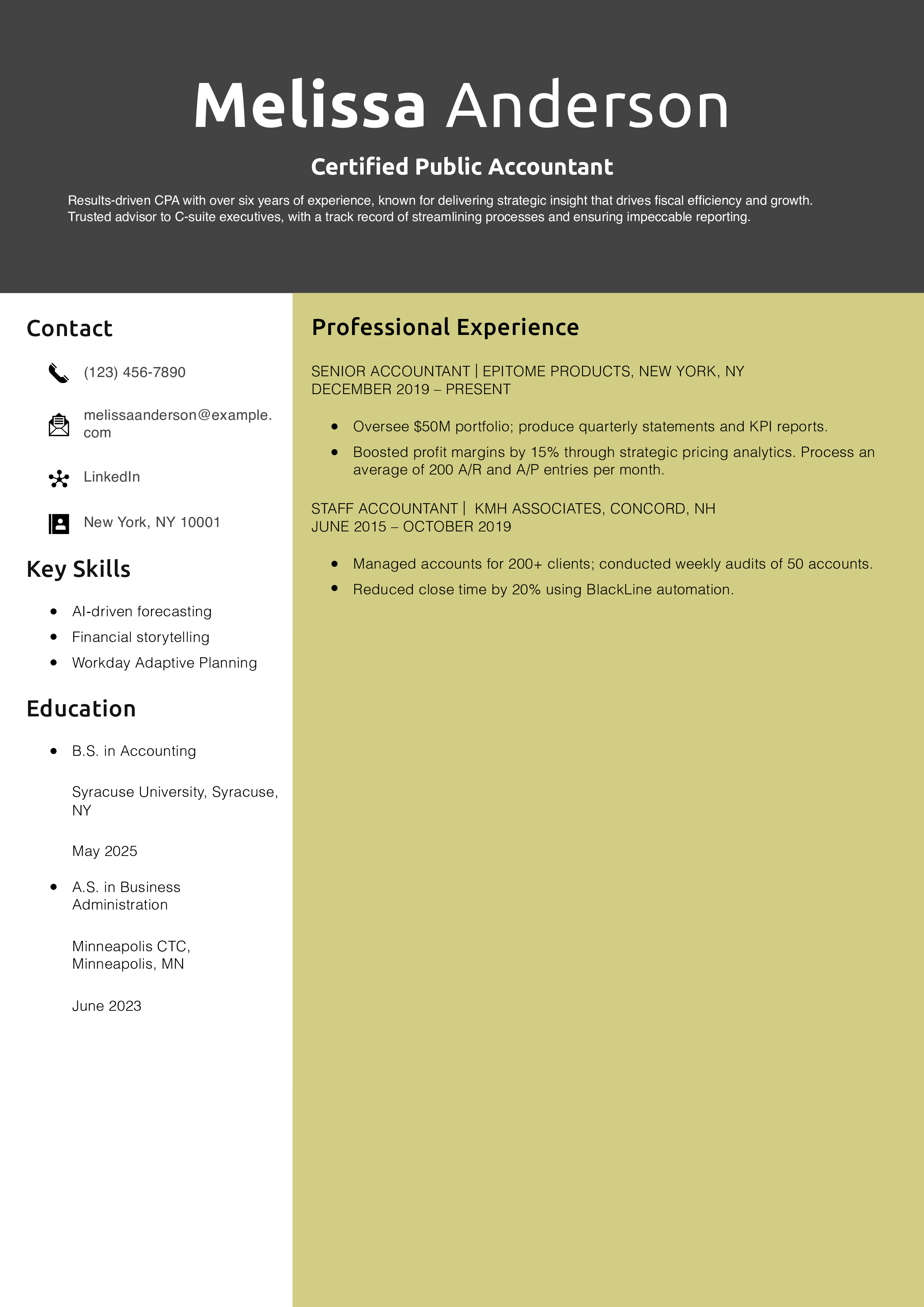 Certified Public Accountant Resume Example