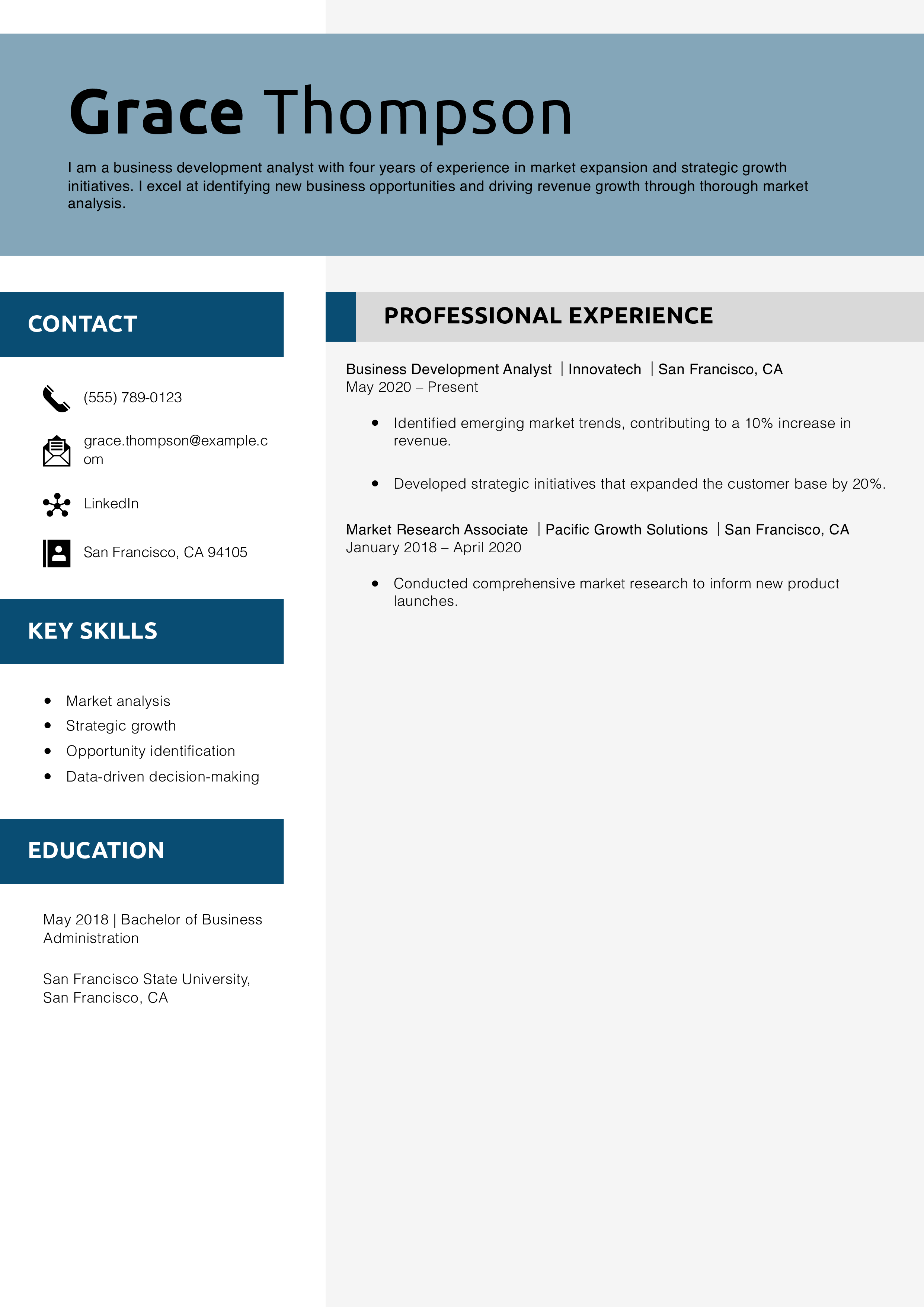 Business Development Analyst Resume Example 