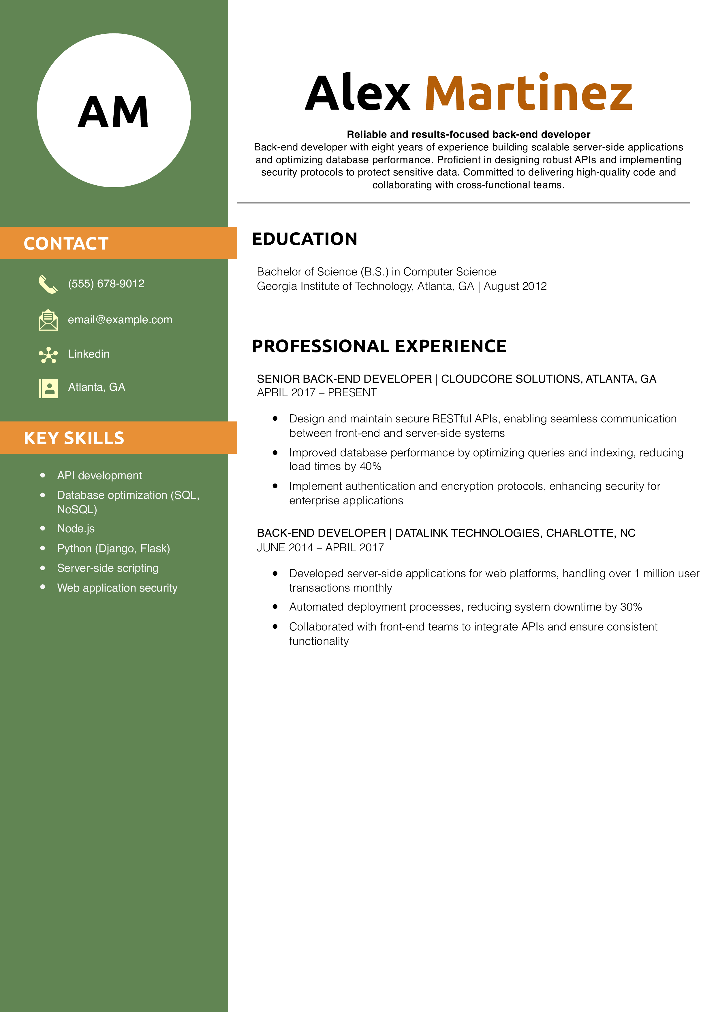 Back-End Developer Resume