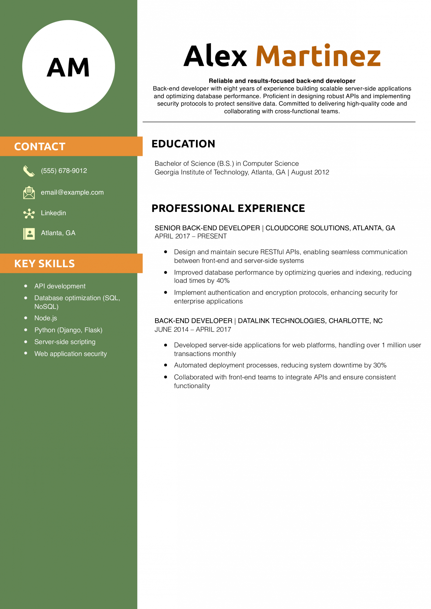 Back-End Developer Resume