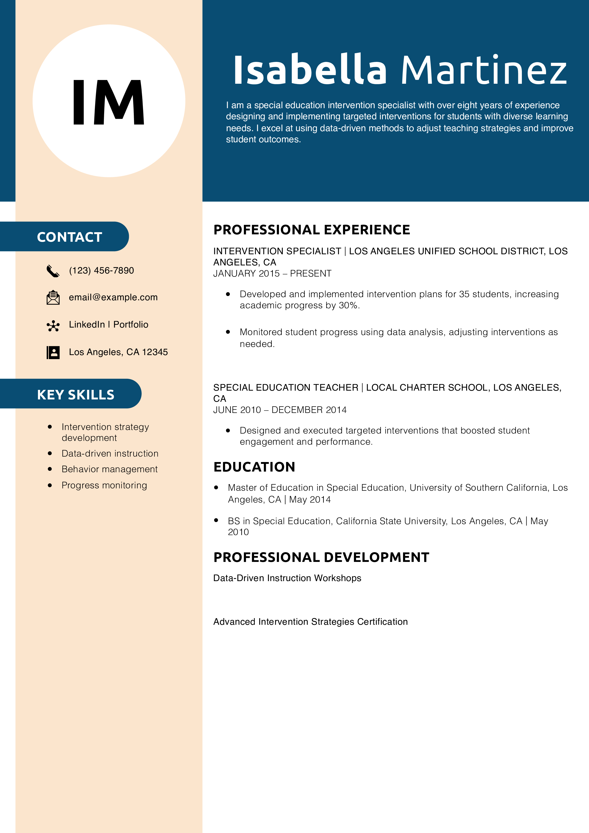 Special Education Intervention Specialist Resume Example