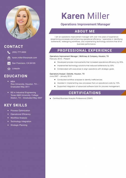 Operations Improvement Manager Resume Example