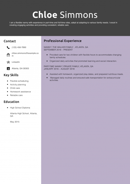 Flexible Nanny Resume Example