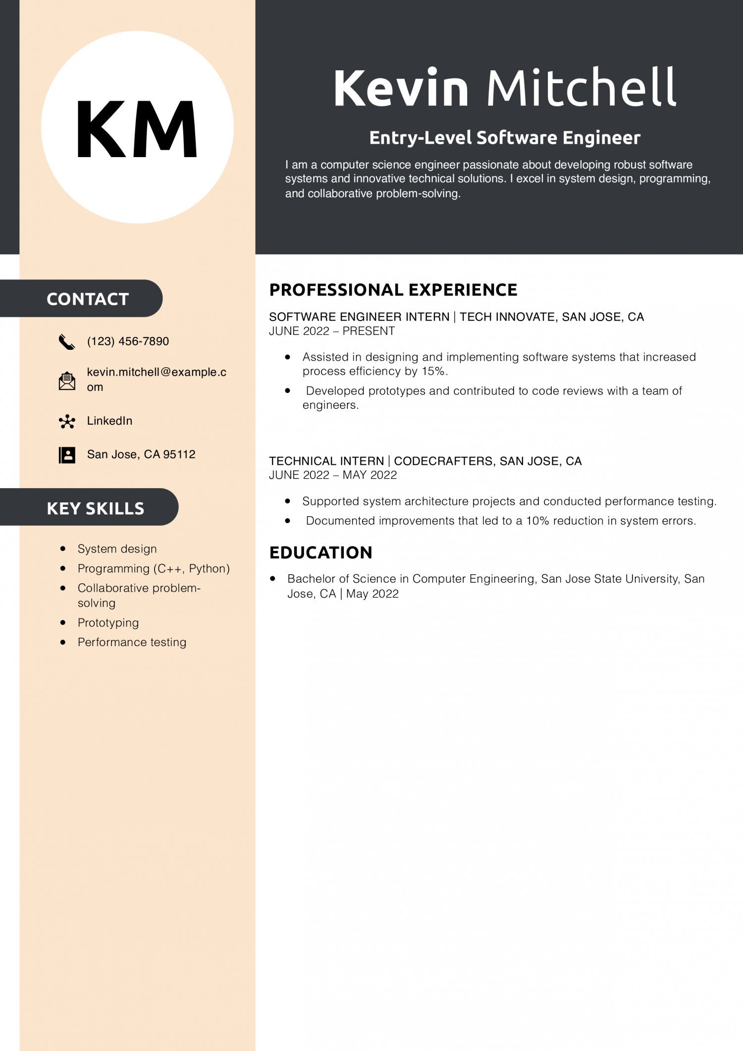 Entry-Level Software Engineer Resume Example
