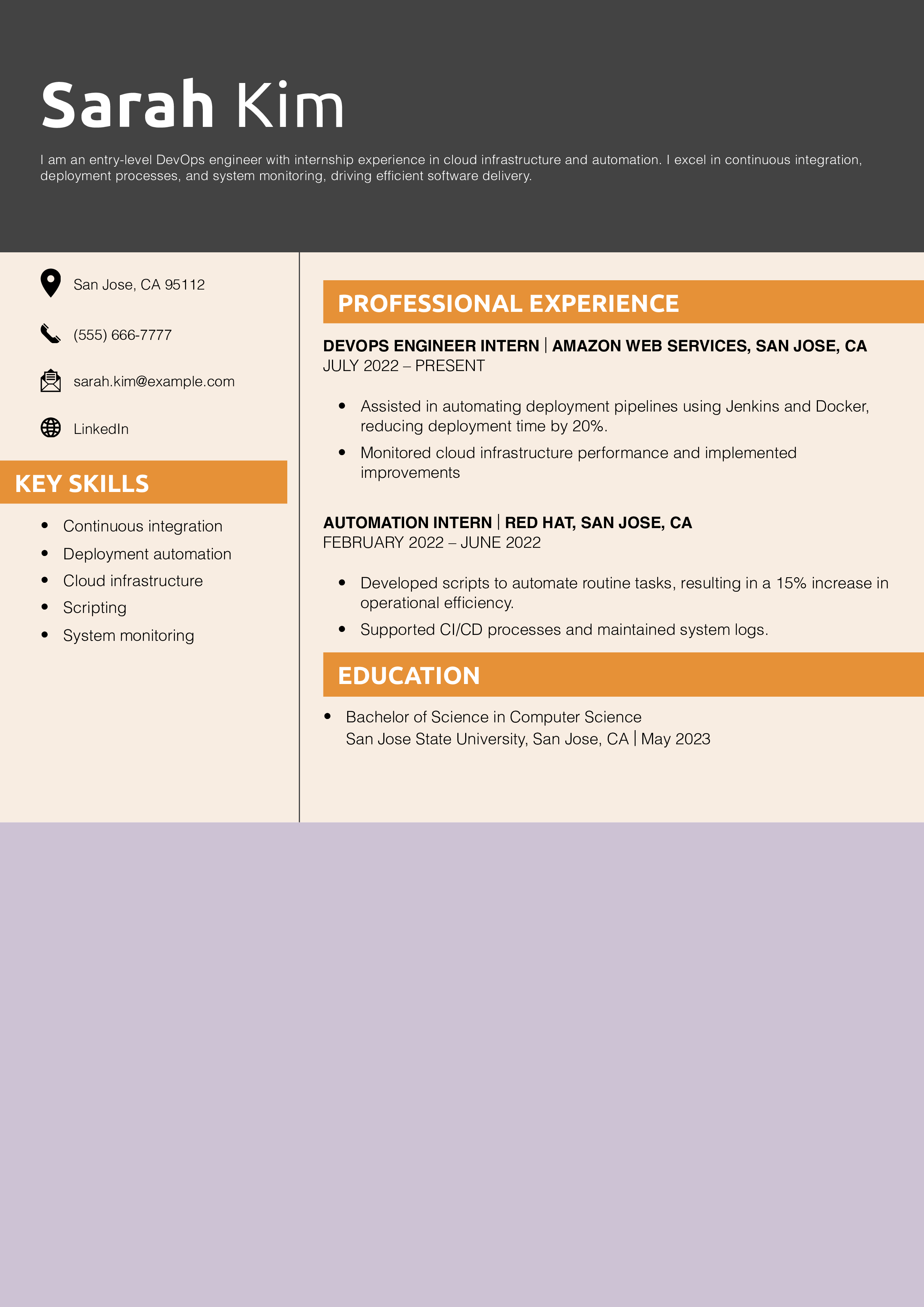 Entry-Level DevOps Engineer Resume Example