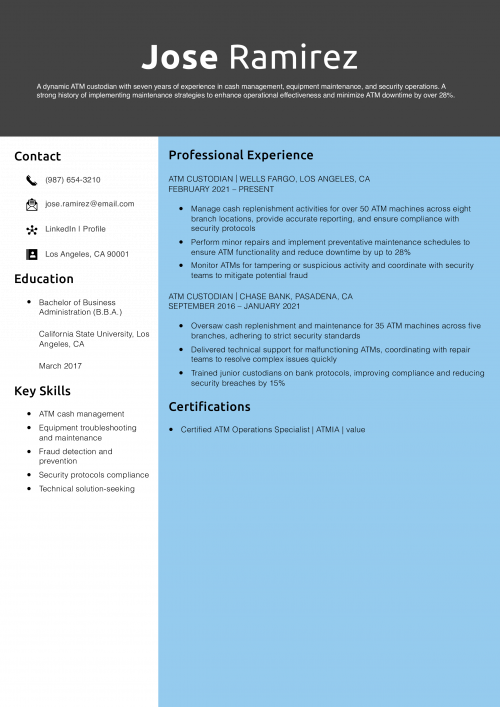 ATM Custodian Resume Example