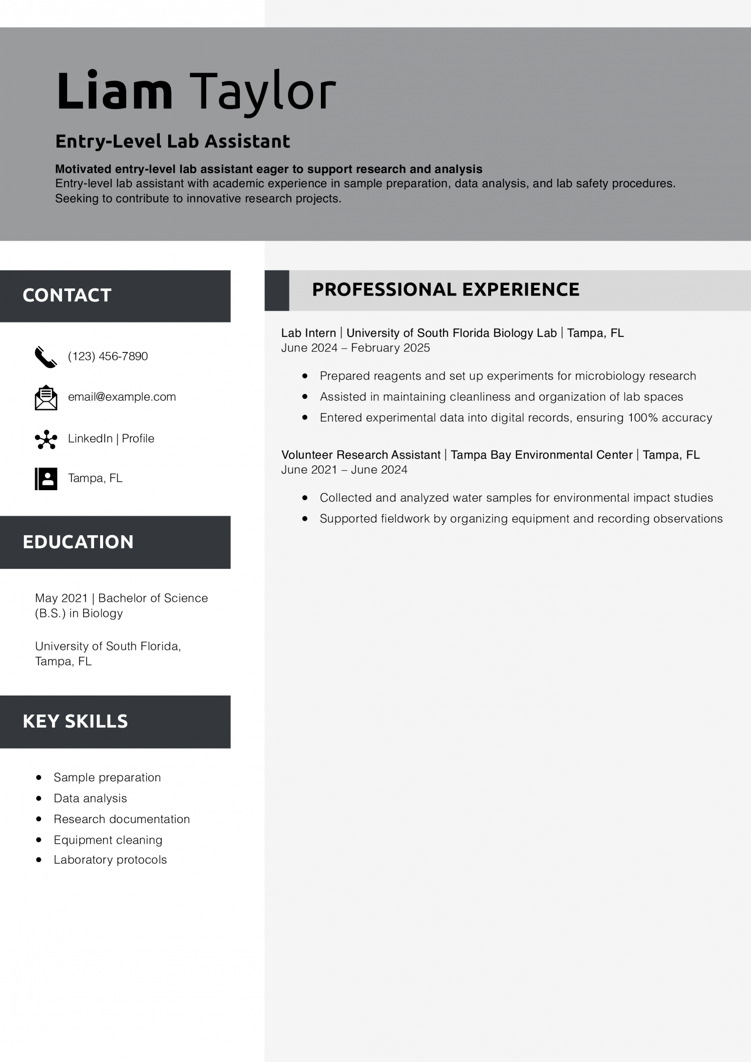 Entry-Level Lab Assistant Resume