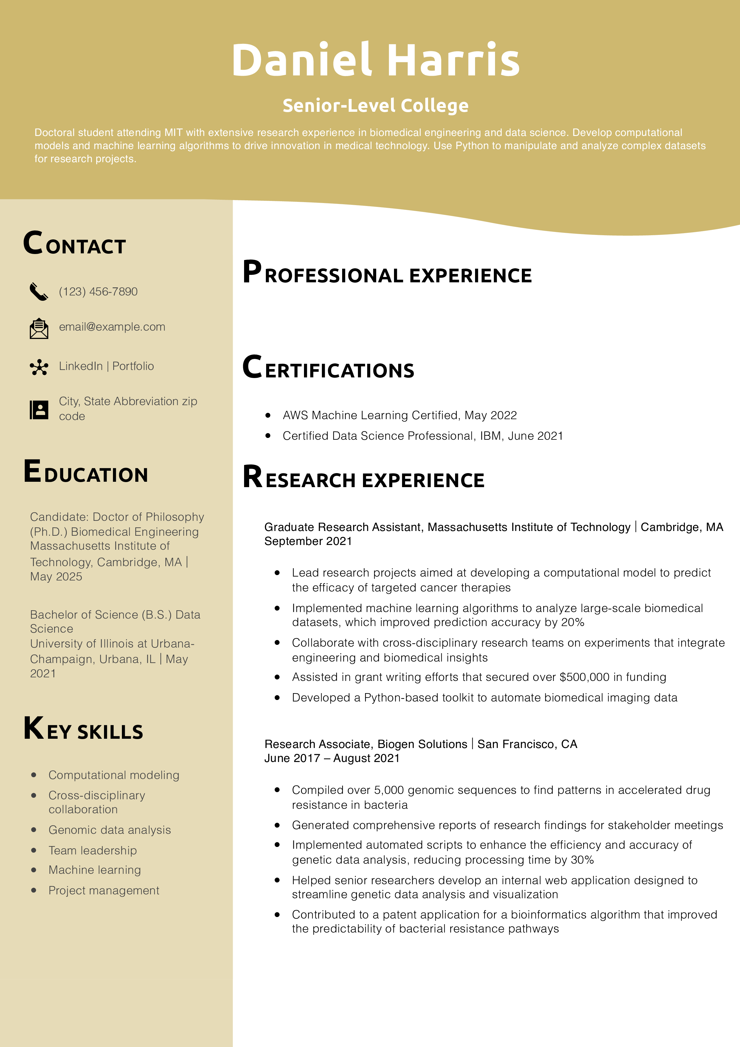 Senior-Level College Resume Example