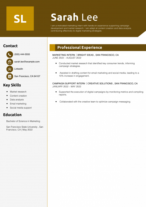 Marketing Intern Resume Example 