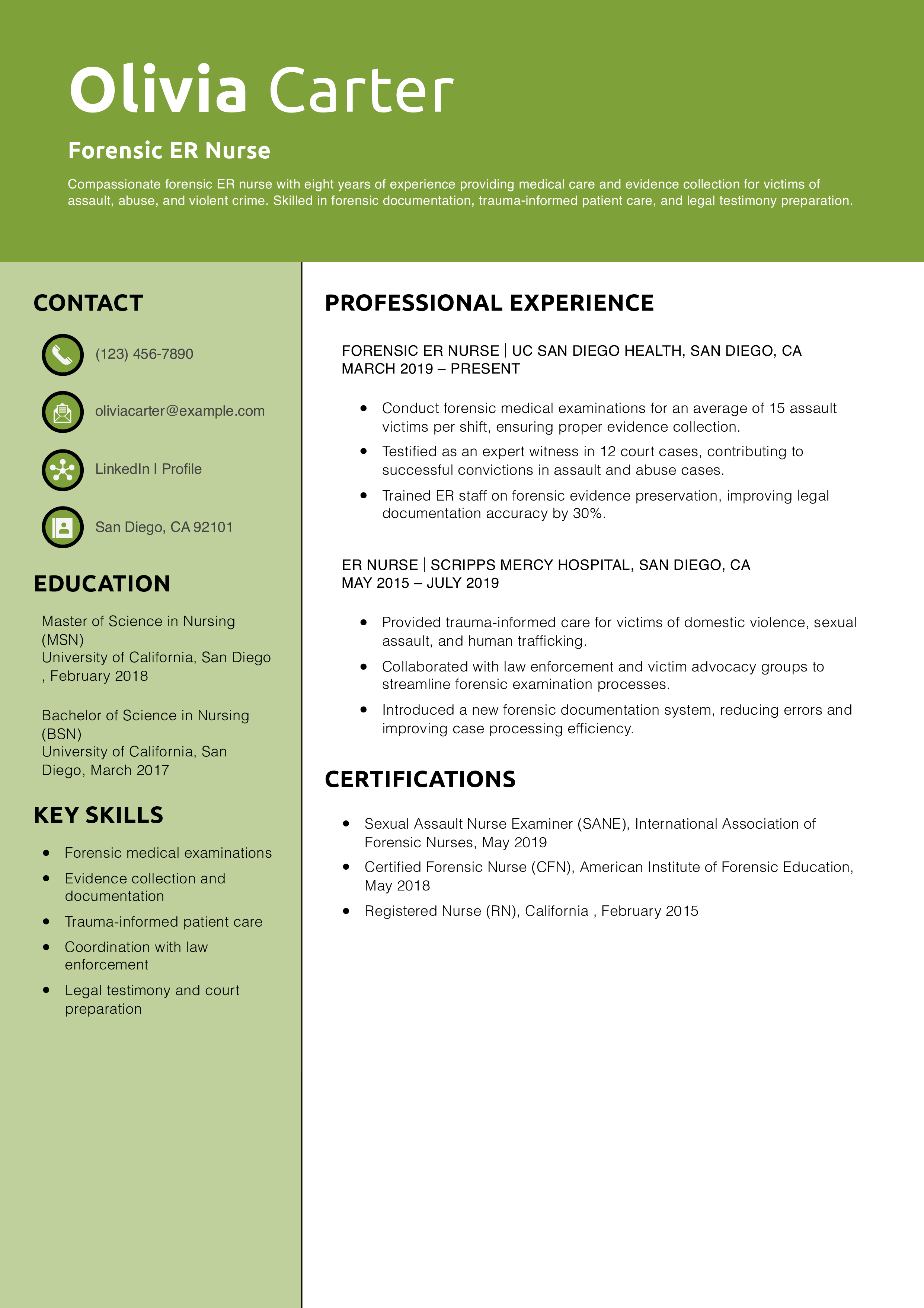 Forensic ER Nurse Resume Example