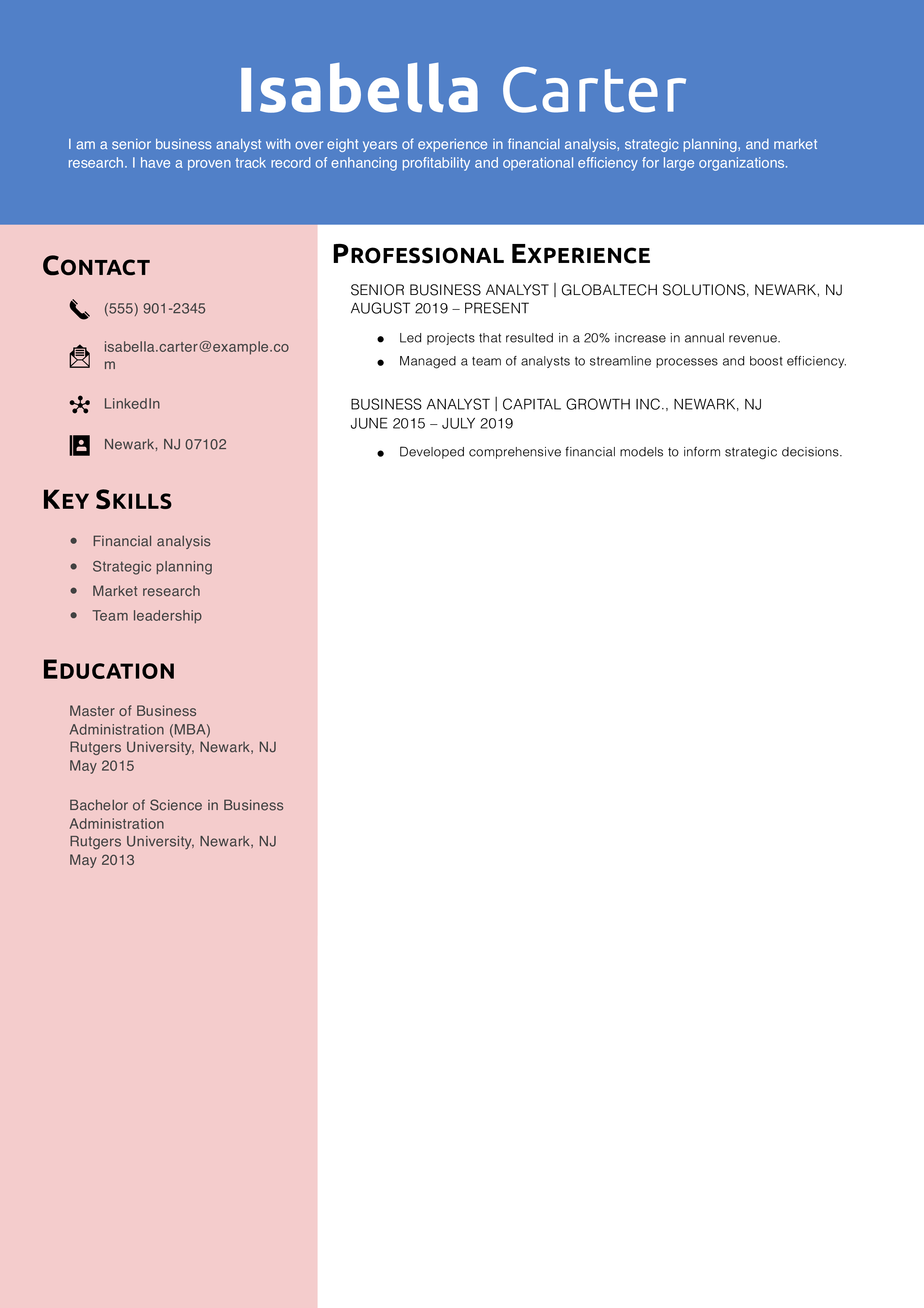Senior Business Analyst Resume Example