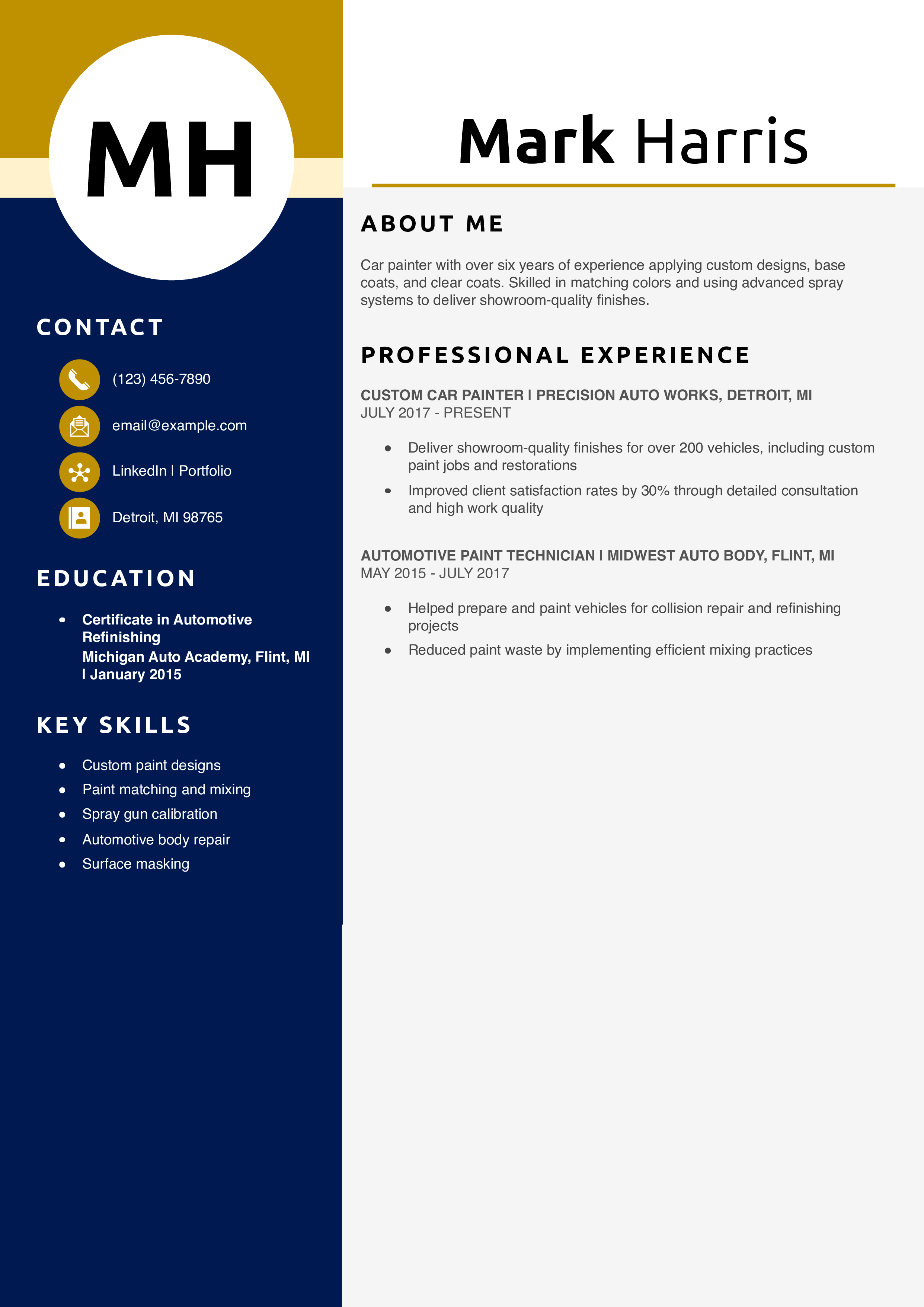 Car painter resume