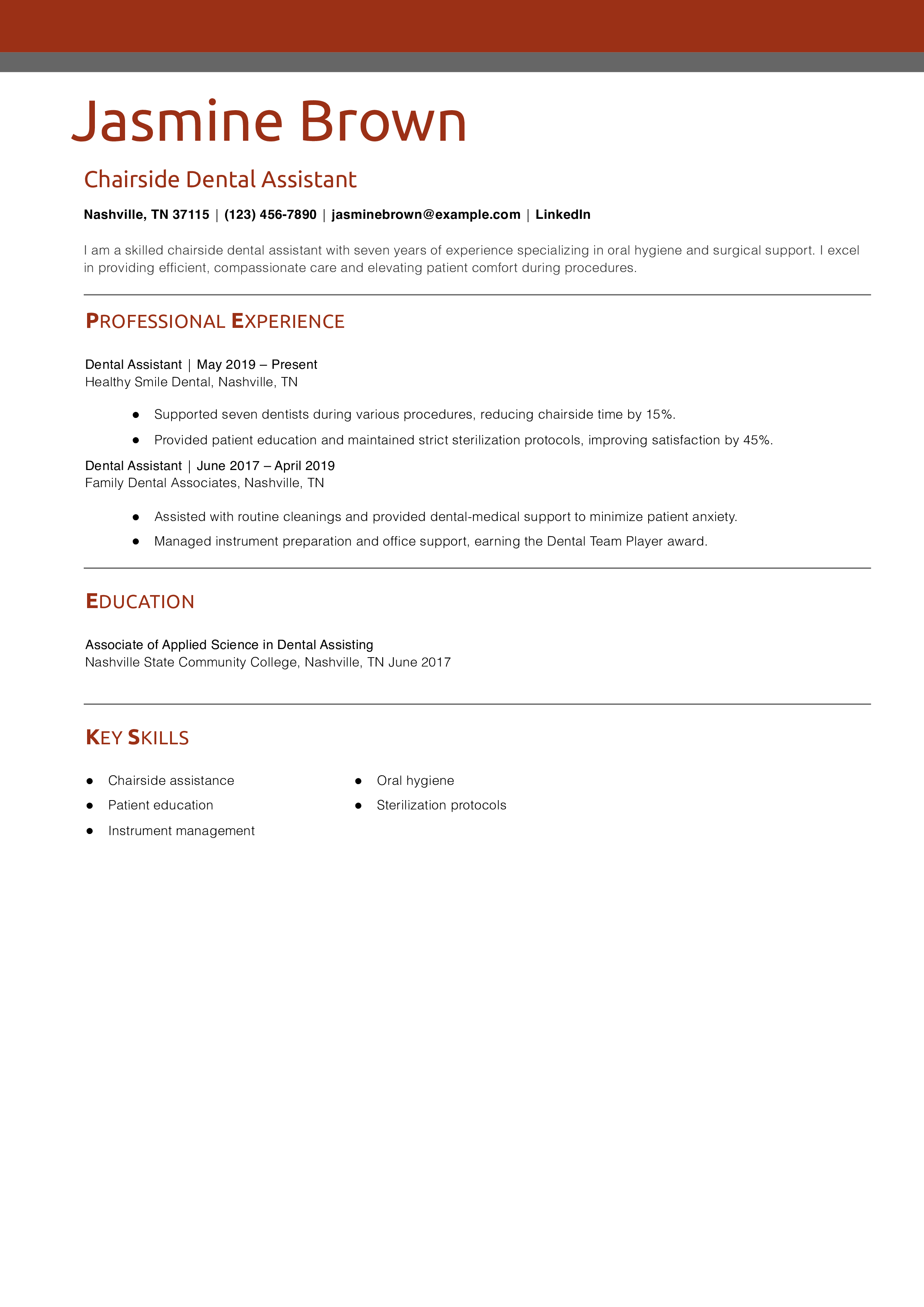 Chairside Dental Assistant Resume Example
