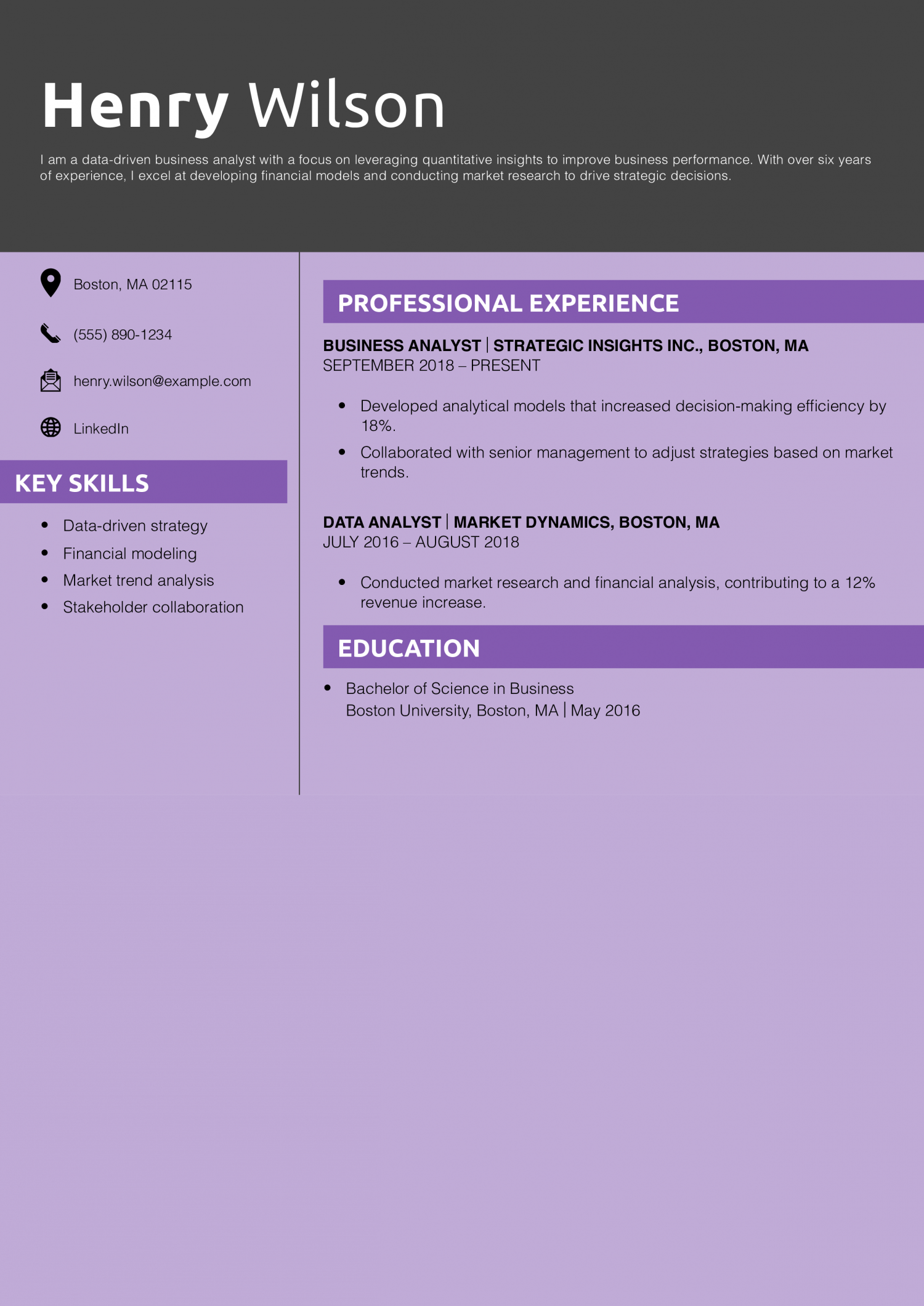 Data-Driven Business Analyst Resume Example