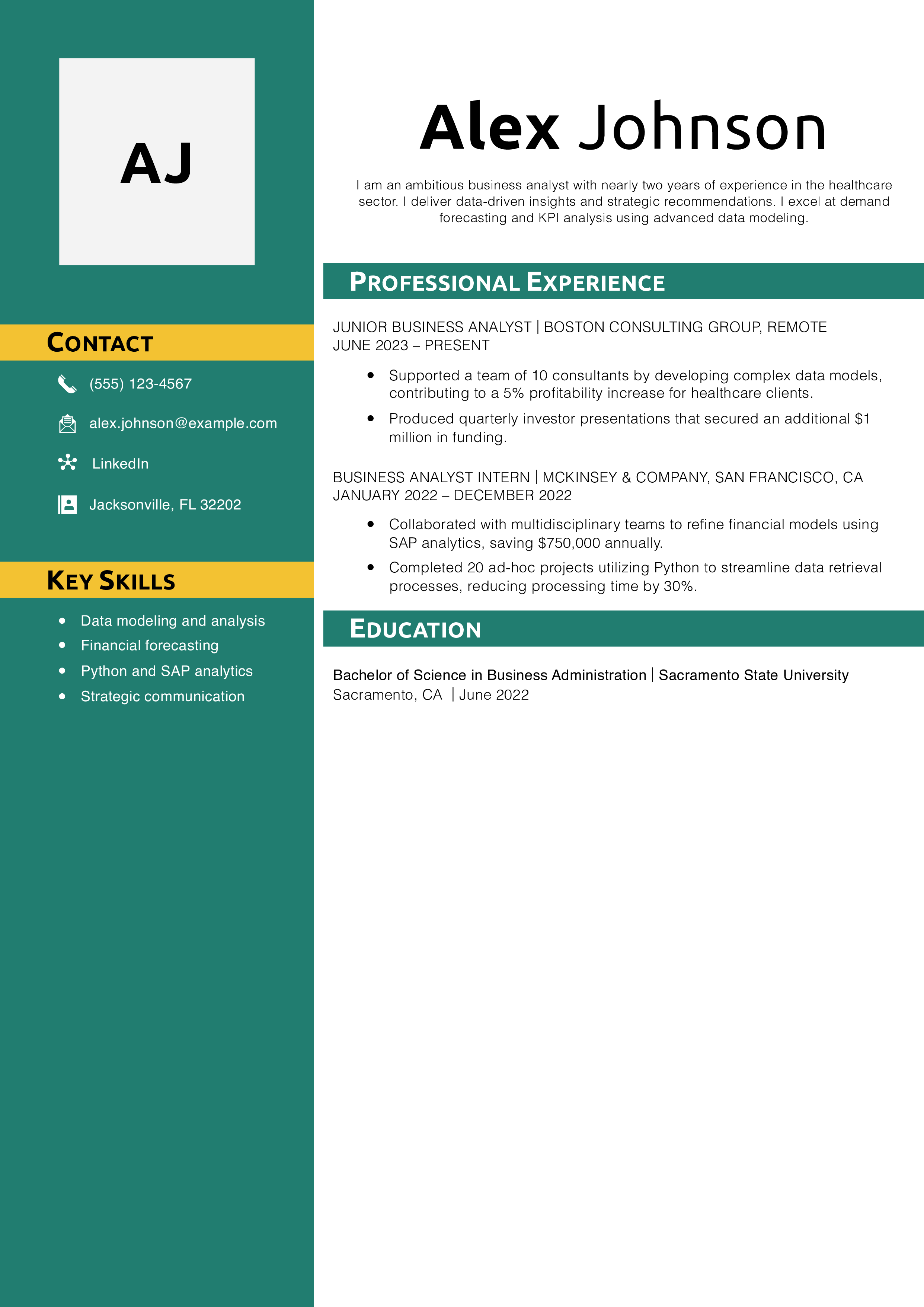 Entry-Level Business Analyst Resume Example