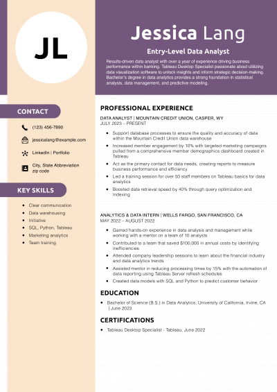 Entry-Level Data Analyst Resume Example