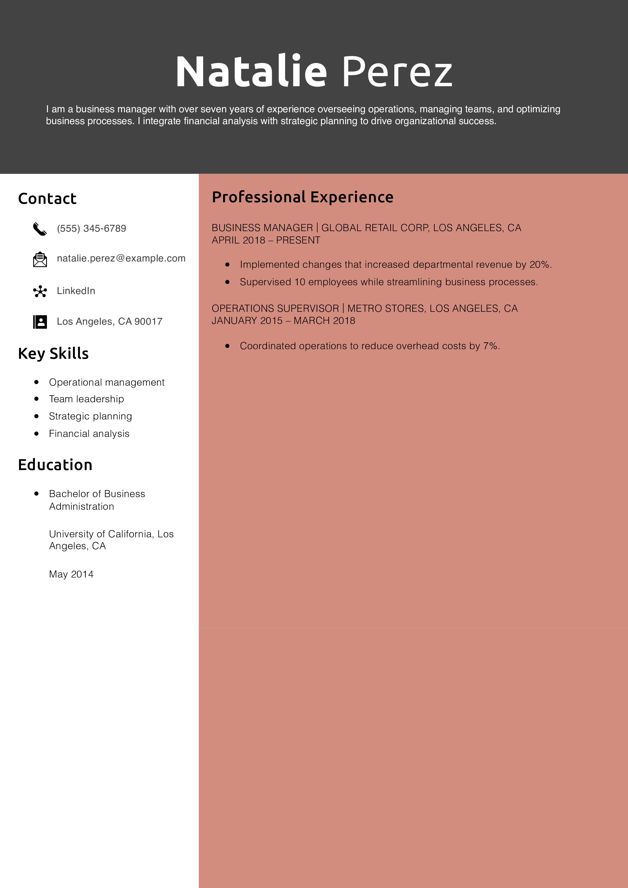 Business Manager Resume Example