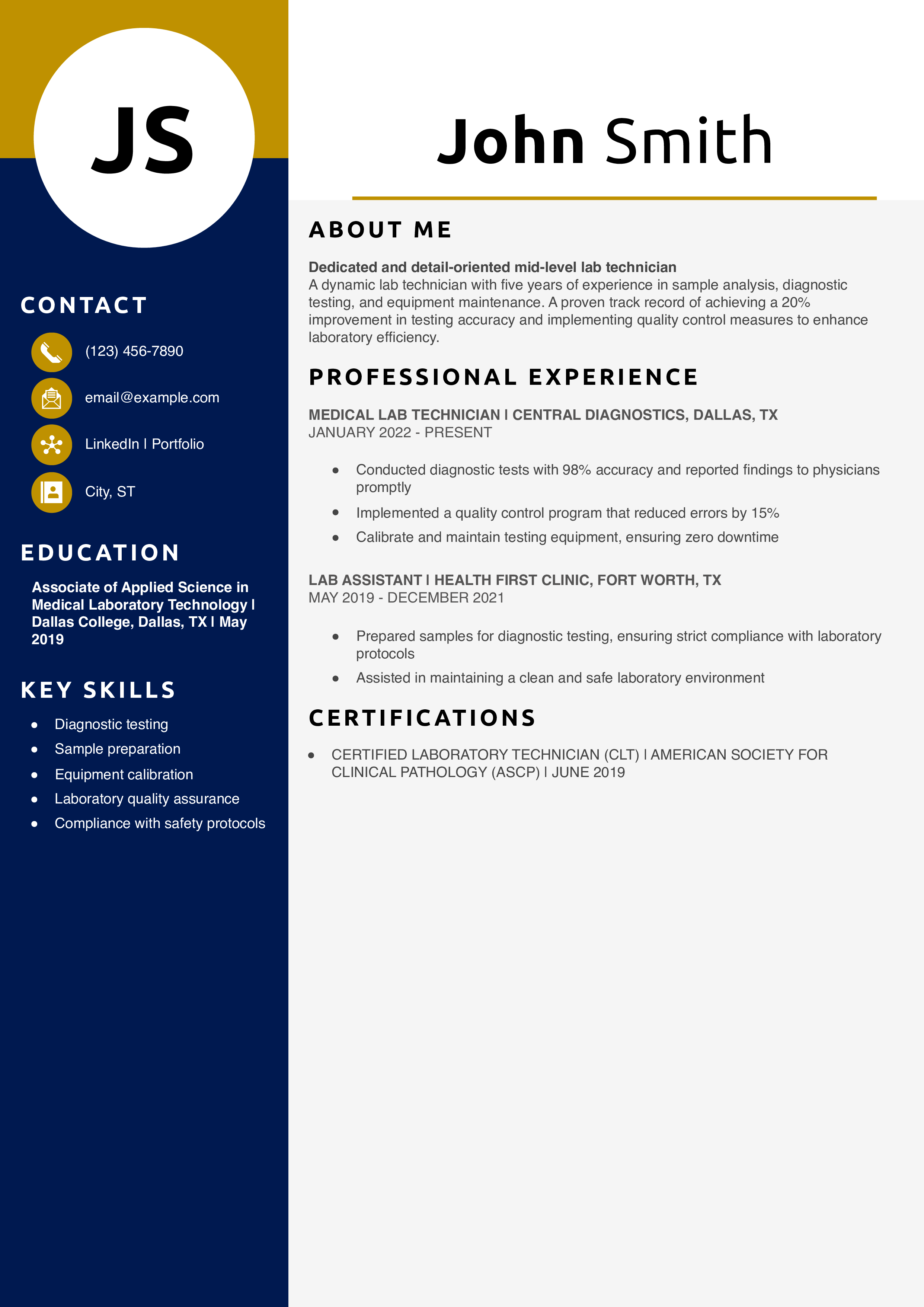 Laboratory Technician Resume Examples and Templates