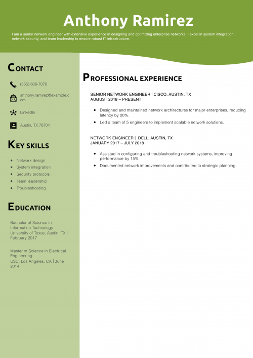 Senior Network Engineer Resume Example