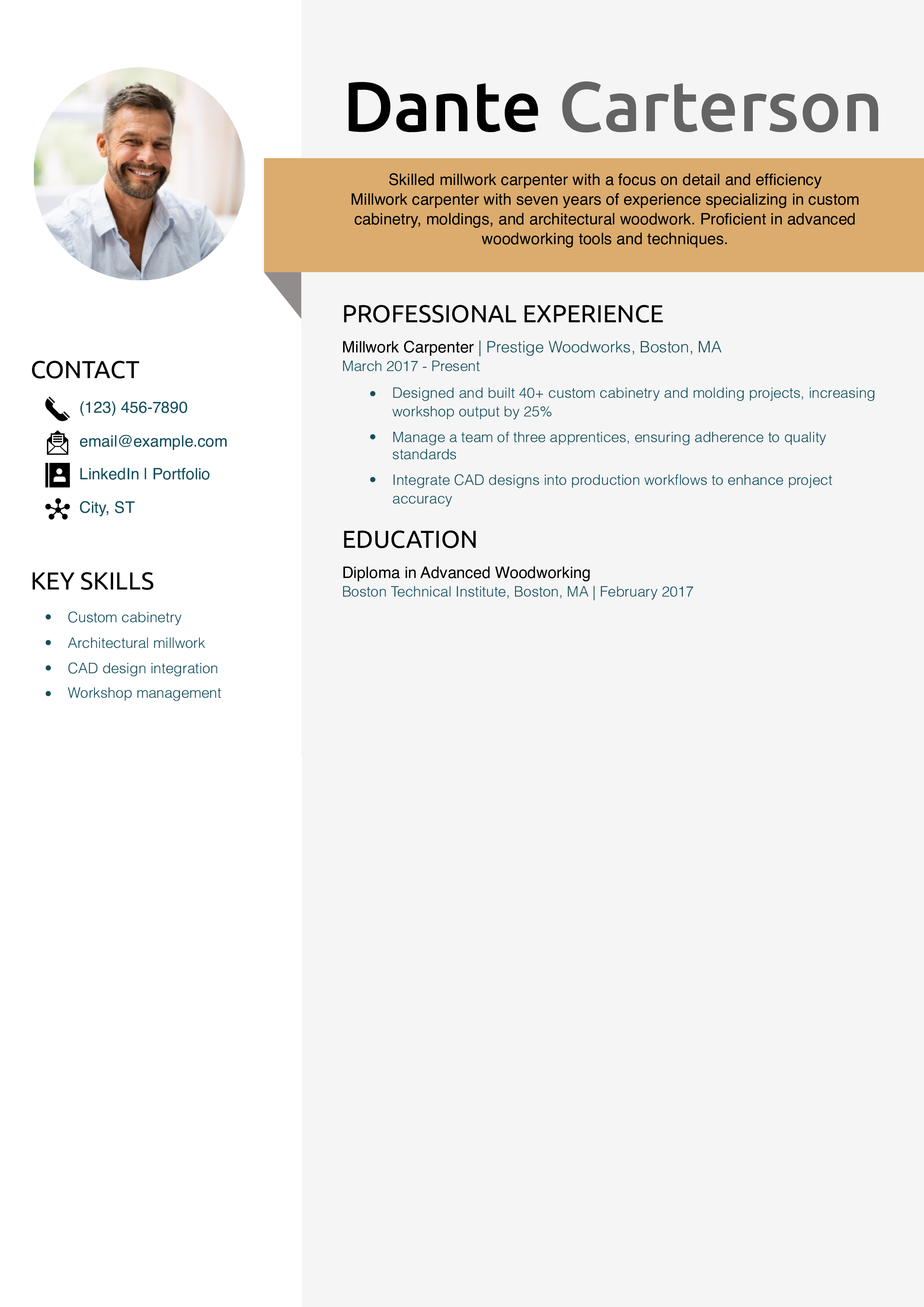 Millwork carpenter resume