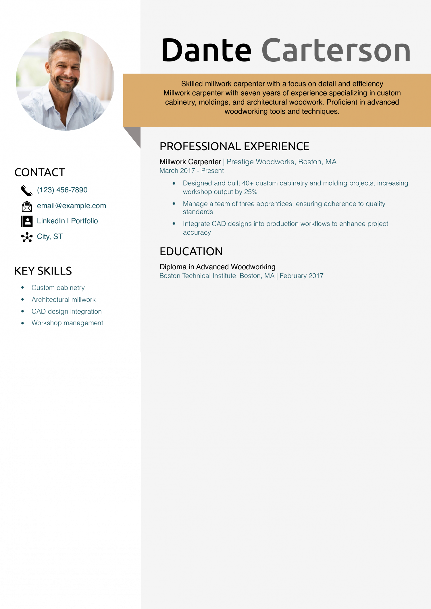 Millwork carpenter resume