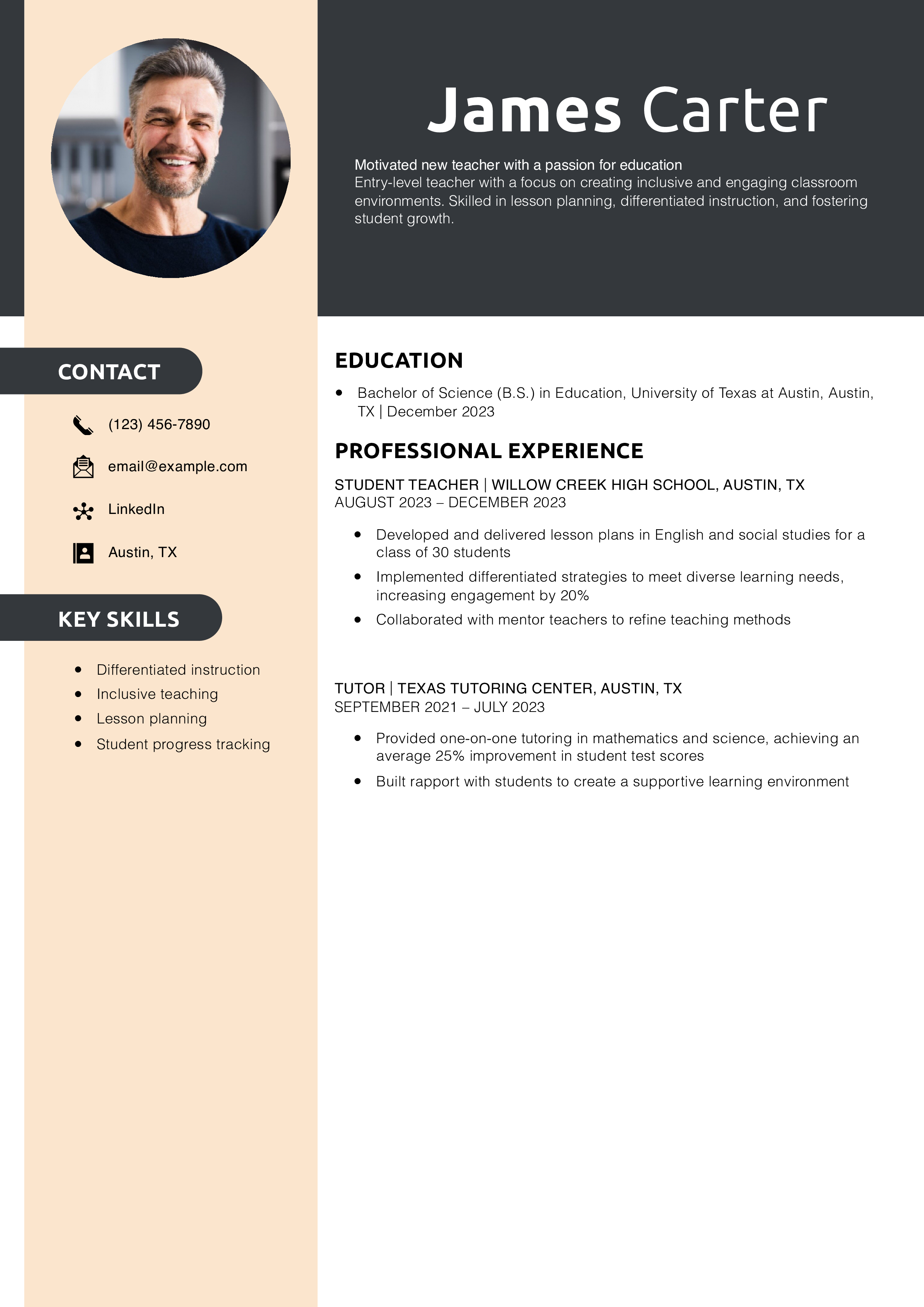 New teacher resume example