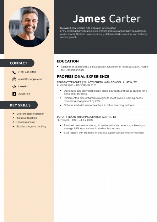 New teacher resume example