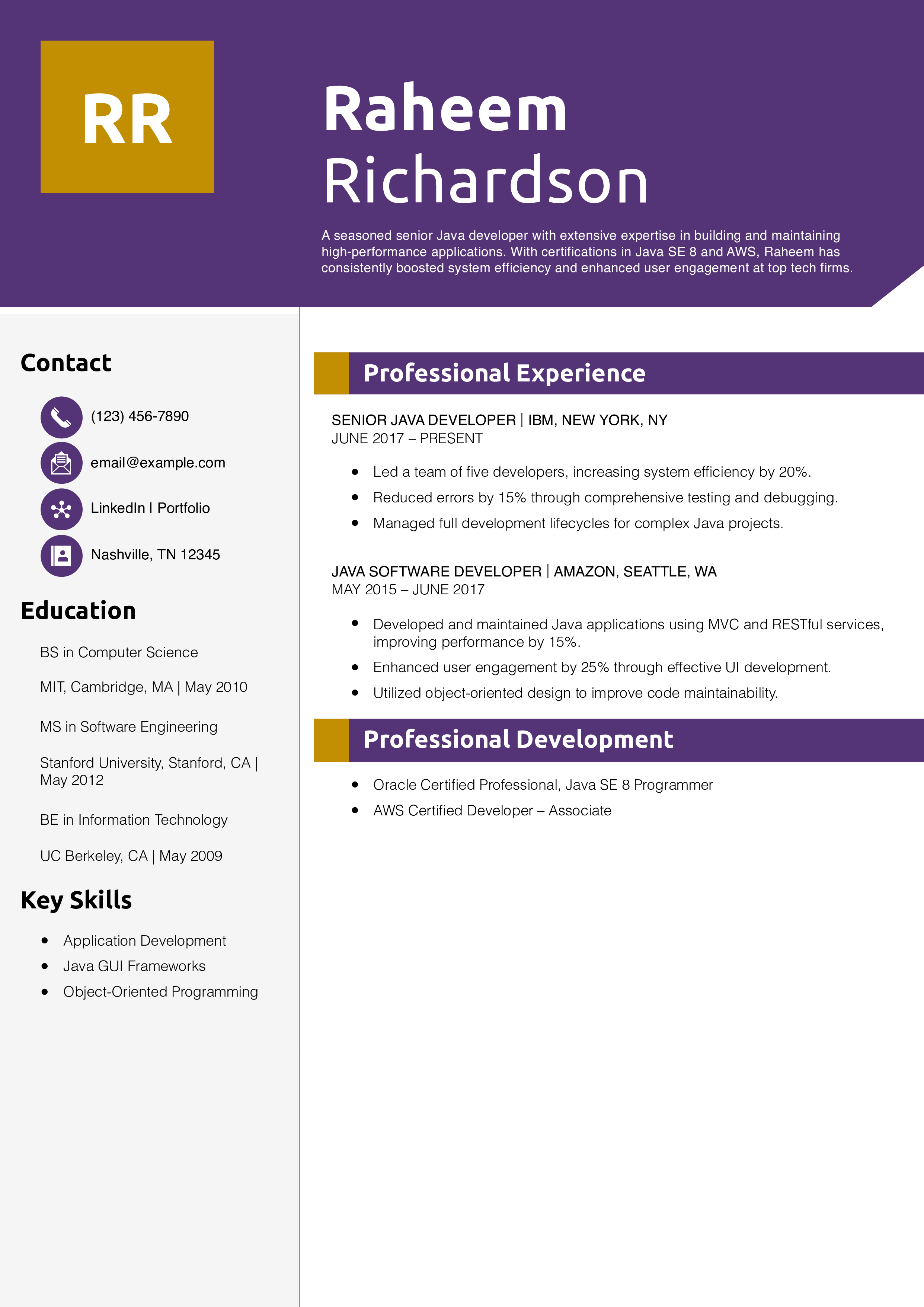 Senior Java Developer Resume Example