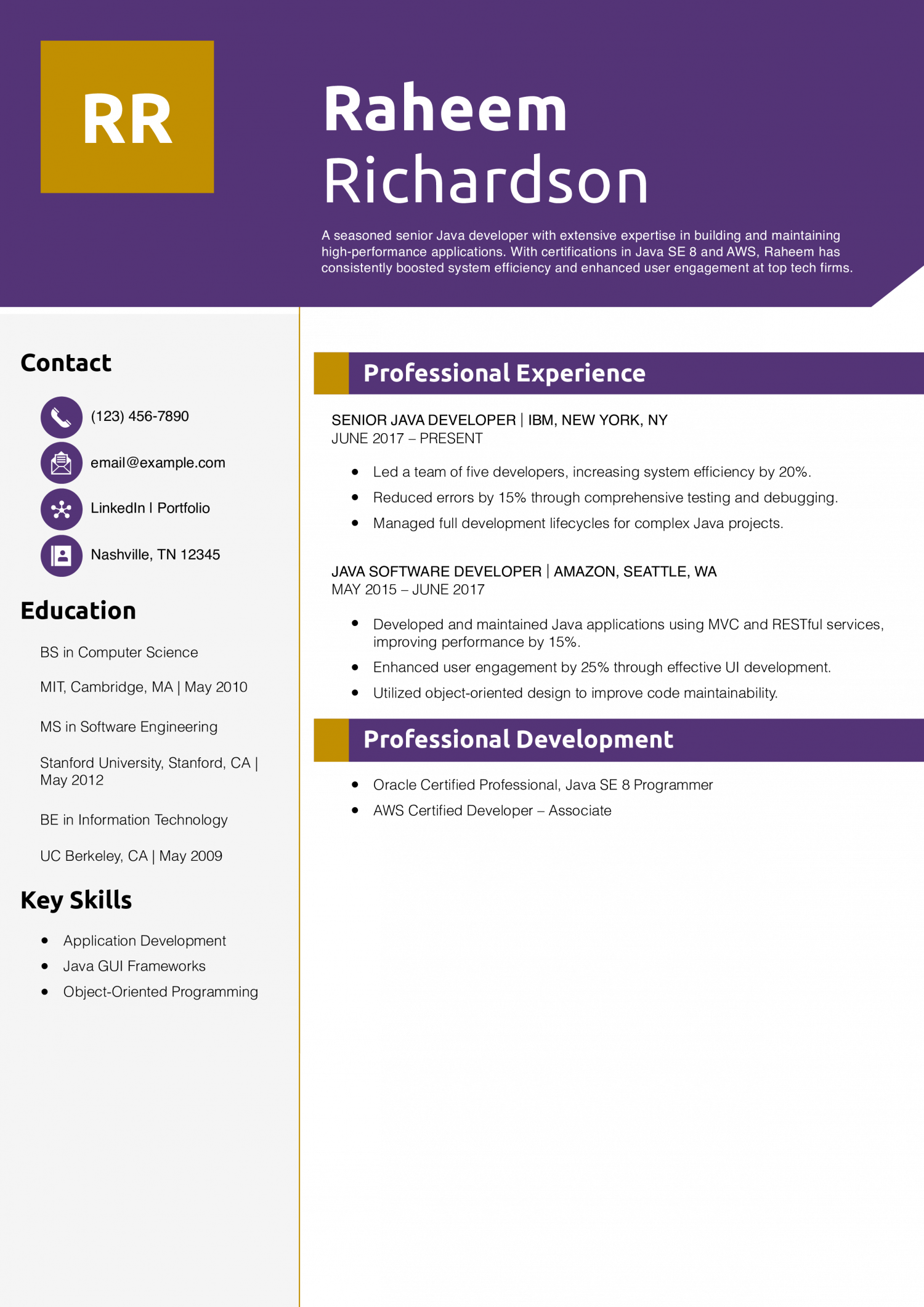 Senior Java Developer Resume Example