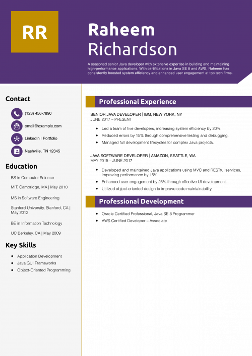 Senior Java Developer Resume Example