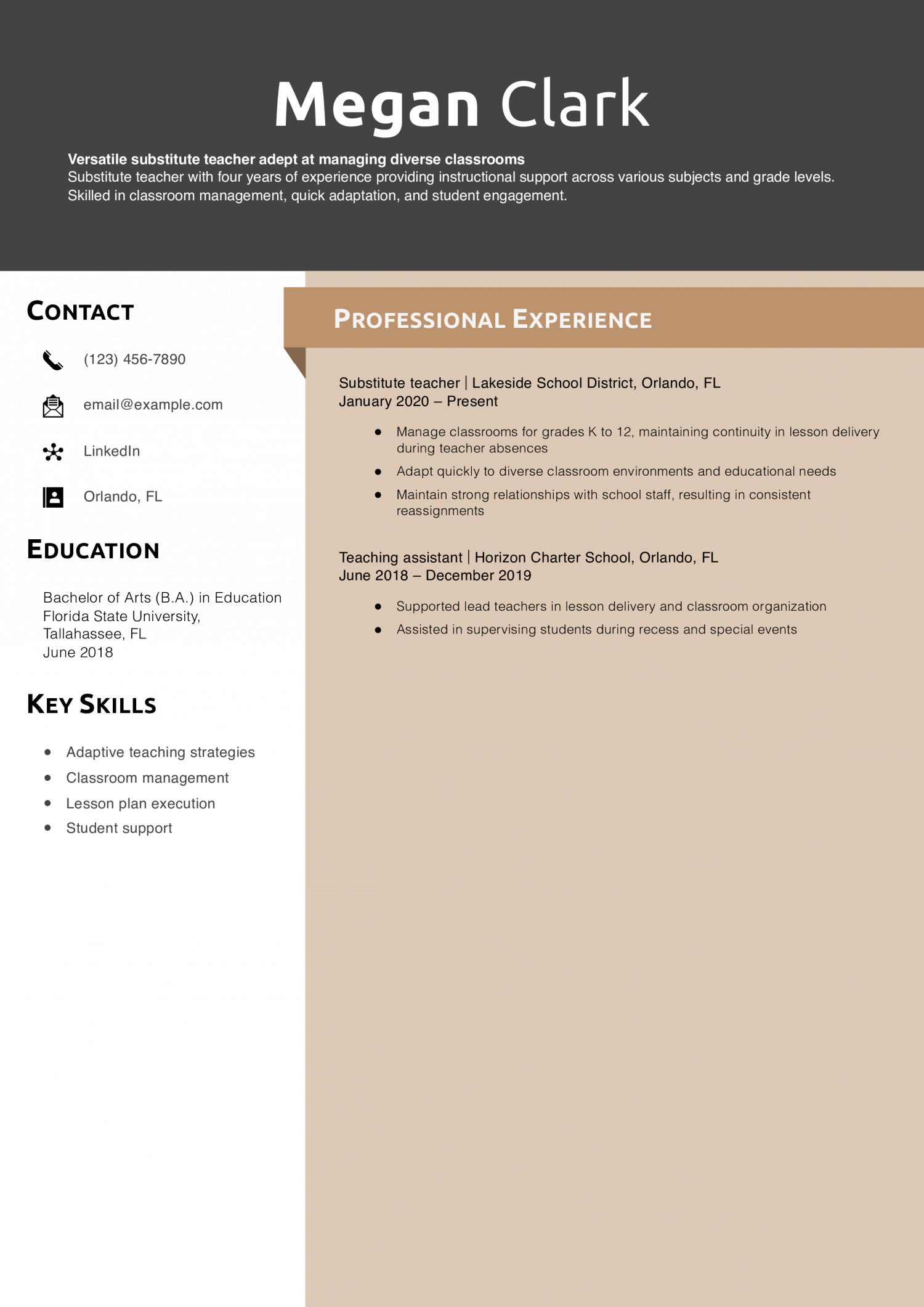 Substitute teacher resume example