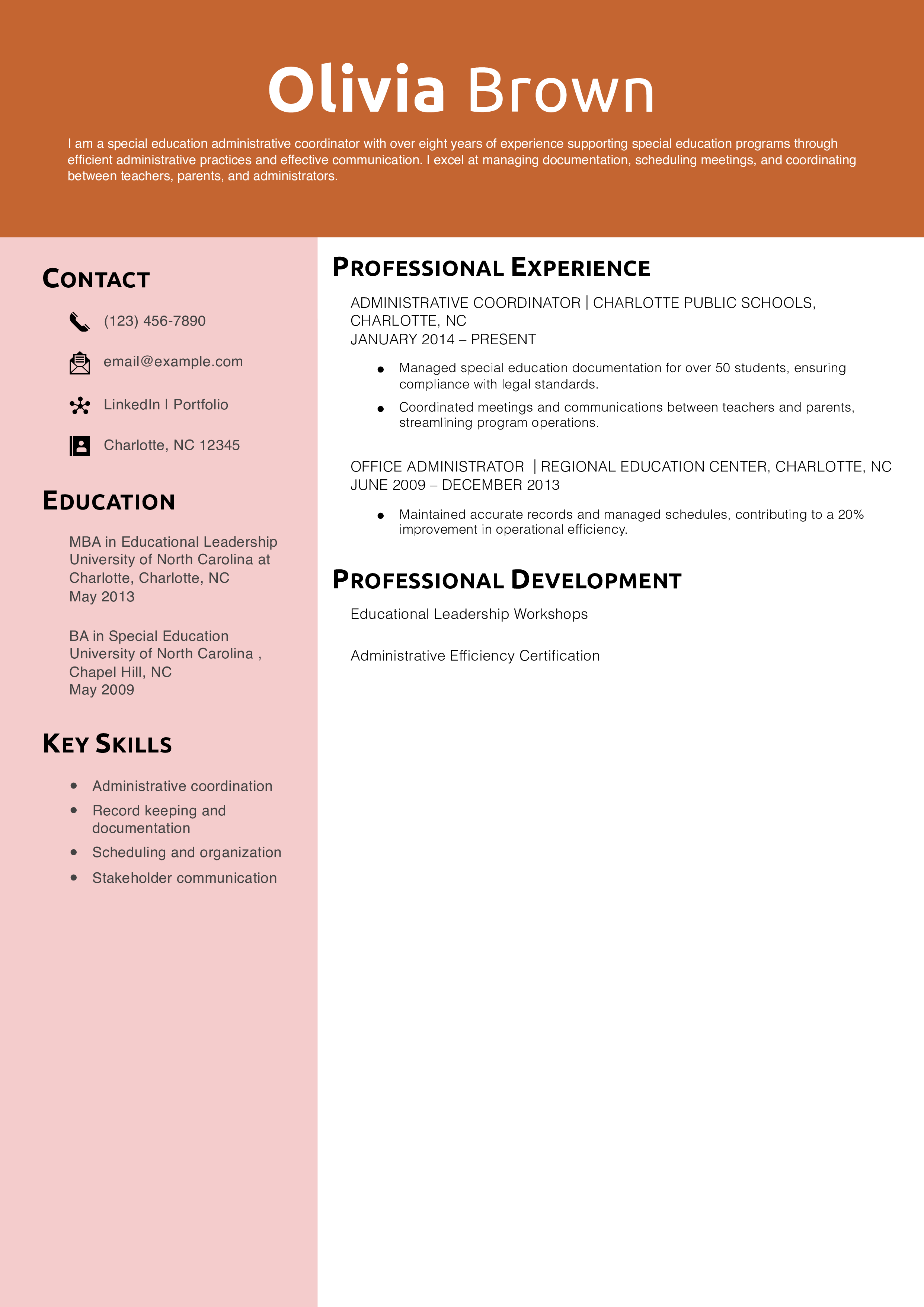 Special Education Administrative Coordinator Resume Example