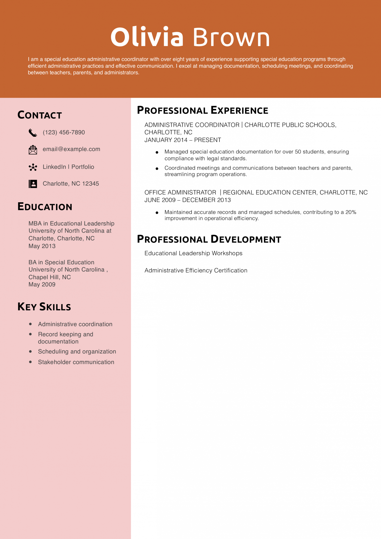 Special Education Administrative Coordinator Resume Example