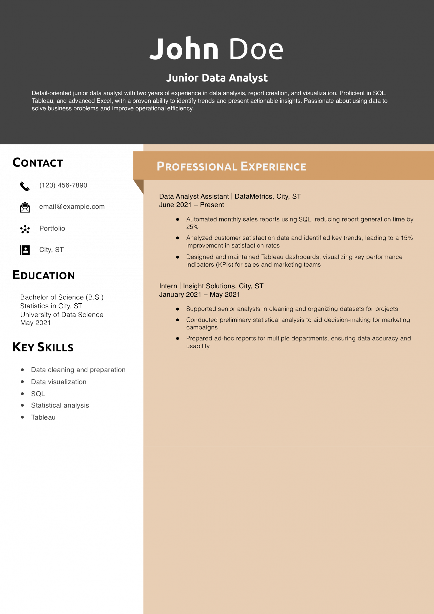 Junior Data Analyst Resume Example