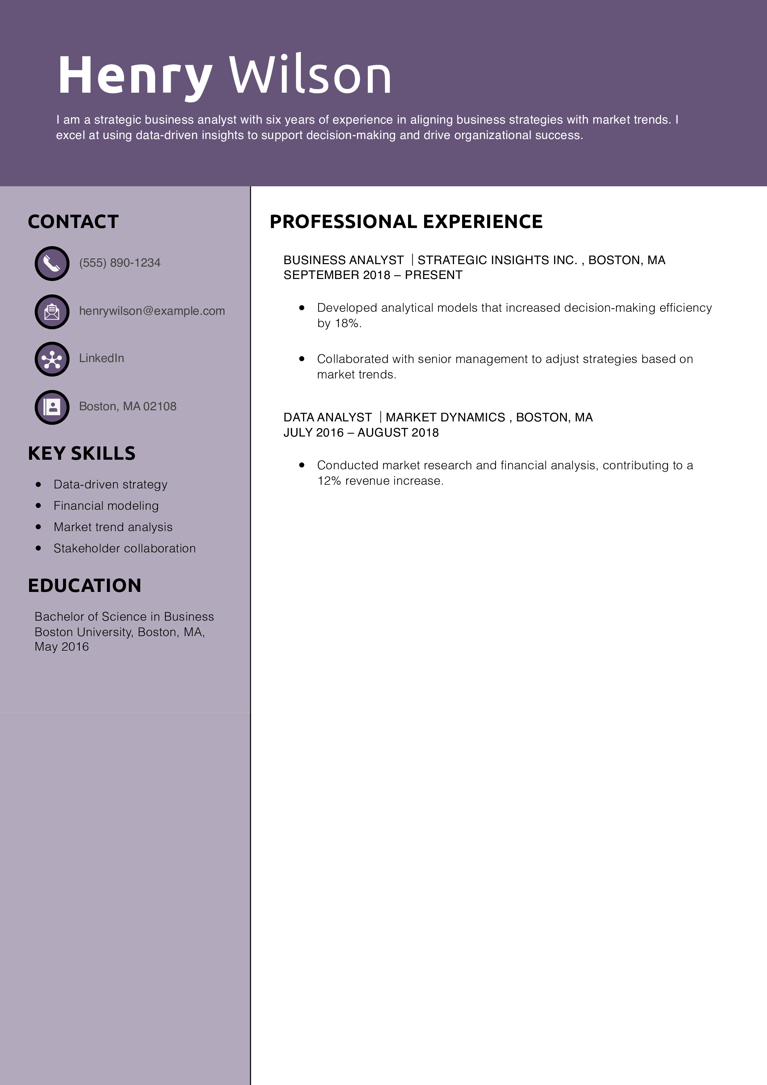 Strategic Business Analyst Resume Example 