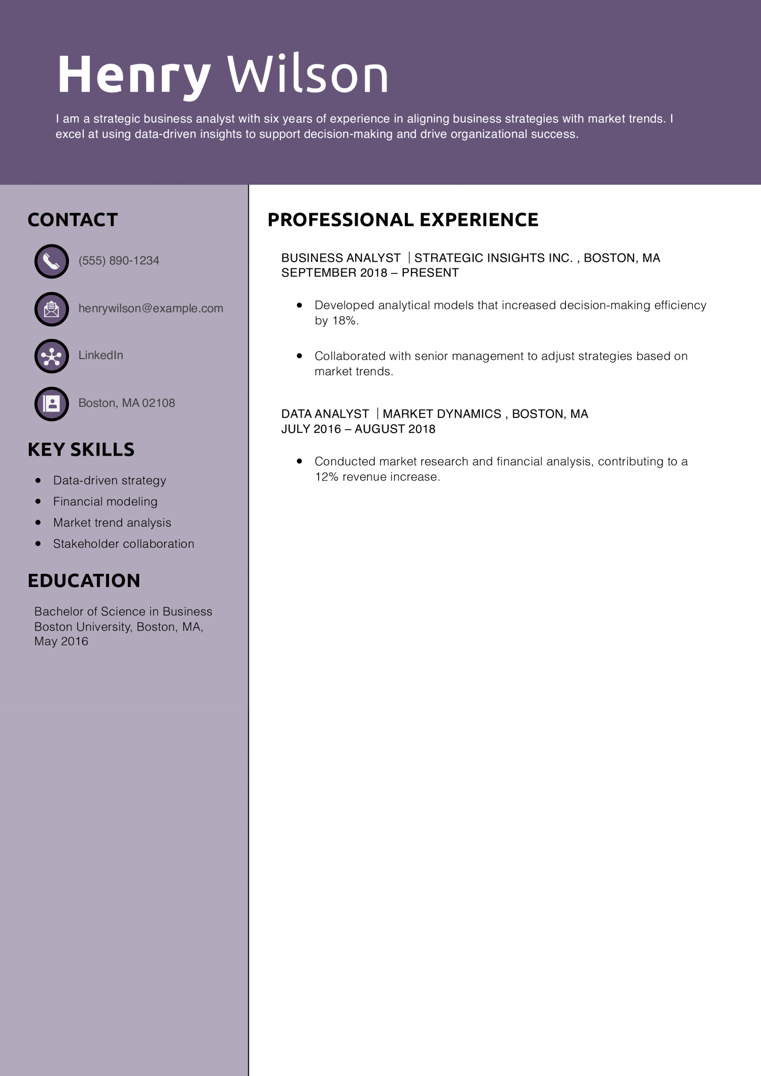 Strategic Business Analyst Resume Example 