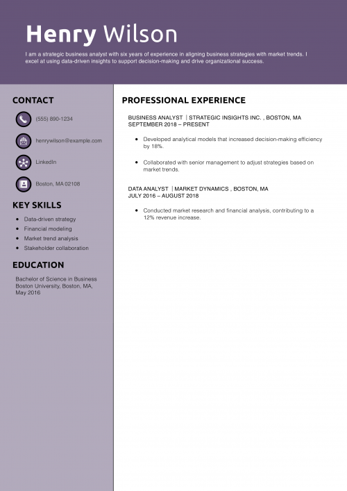 Strategic Business Analyst Resume Example 