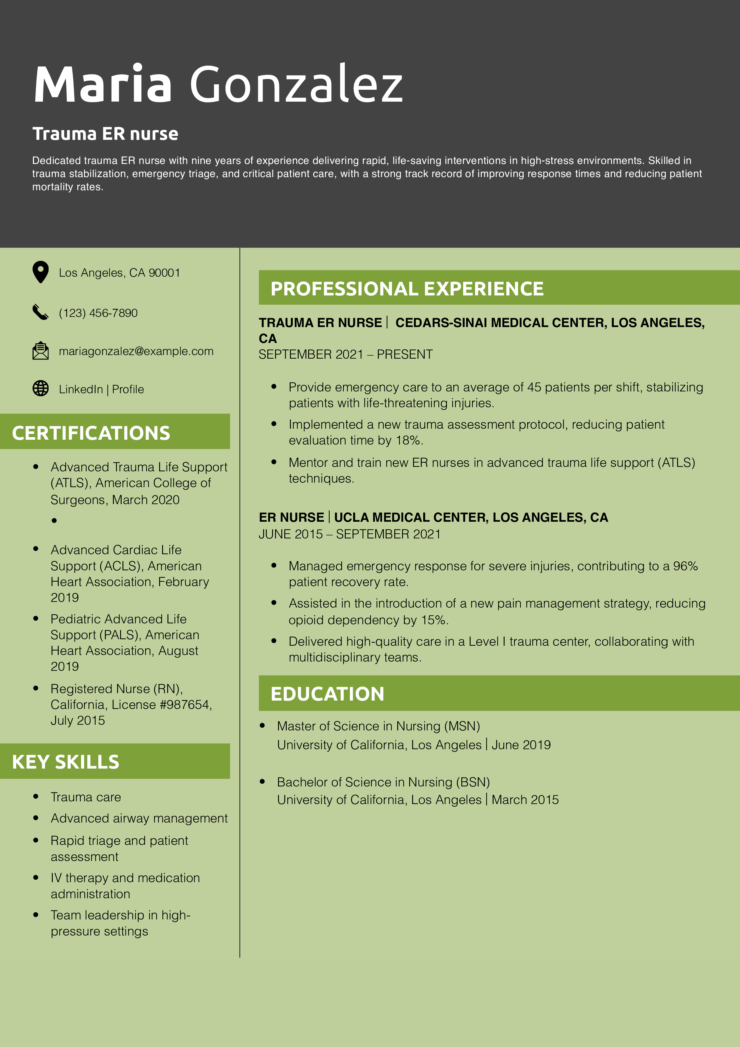  Trauma ER Nurse Resume Example