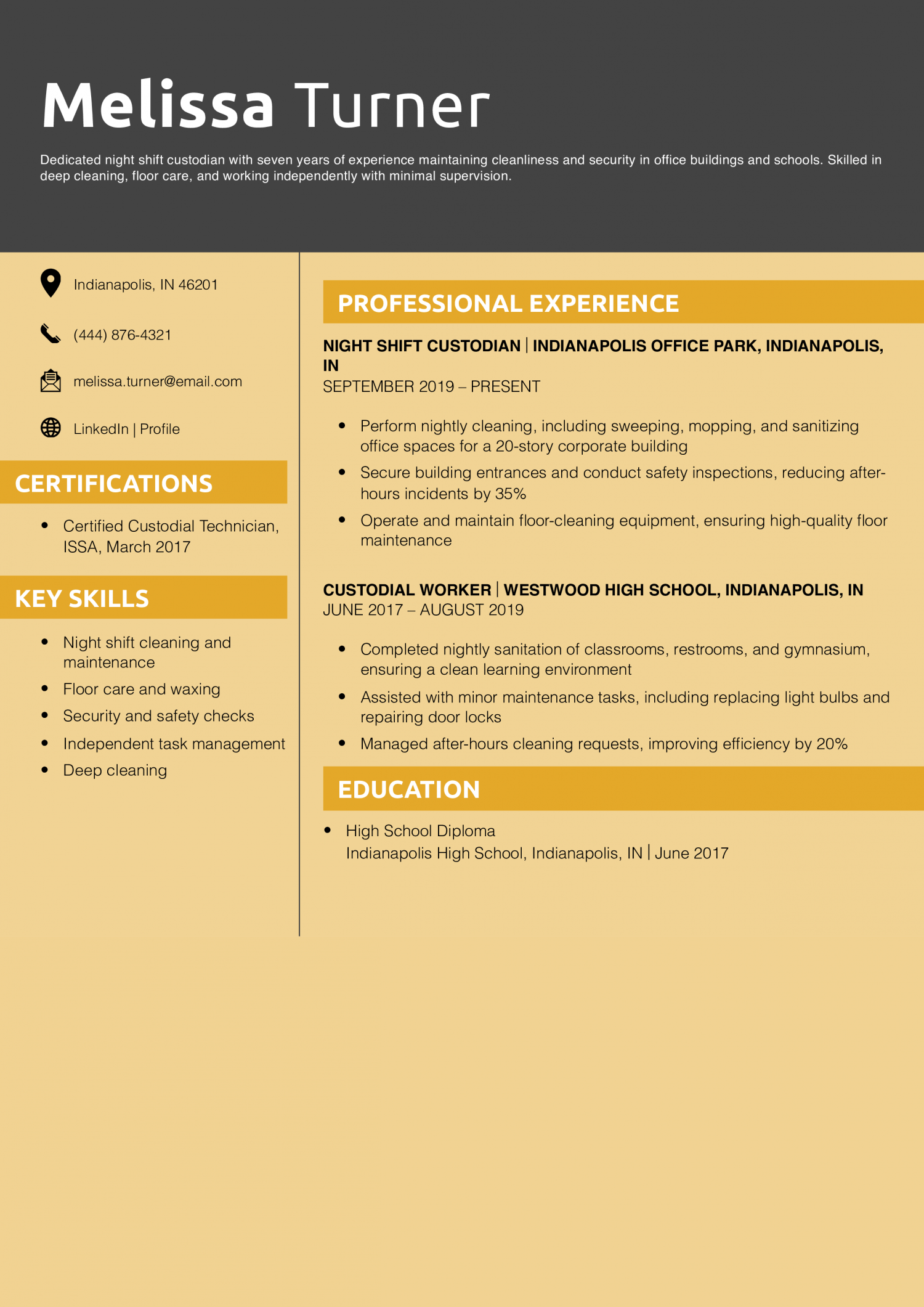 Night Shift Custodian Resume Example
