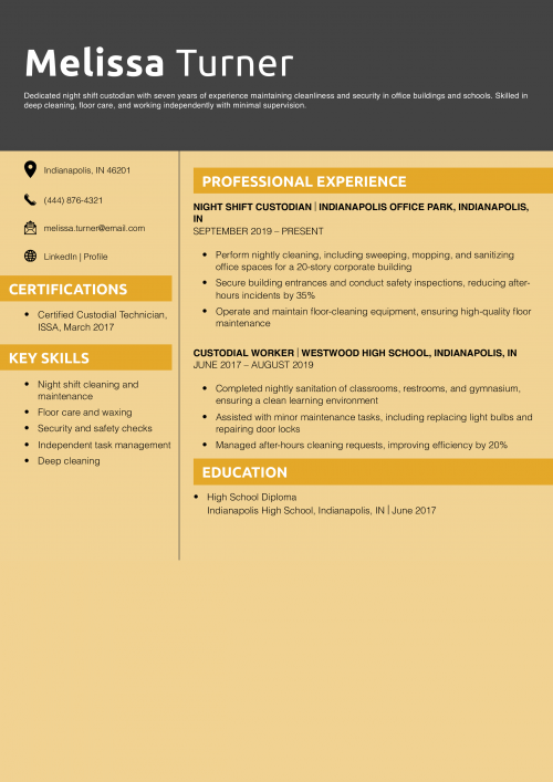 Night Shift Custodian Resume Example