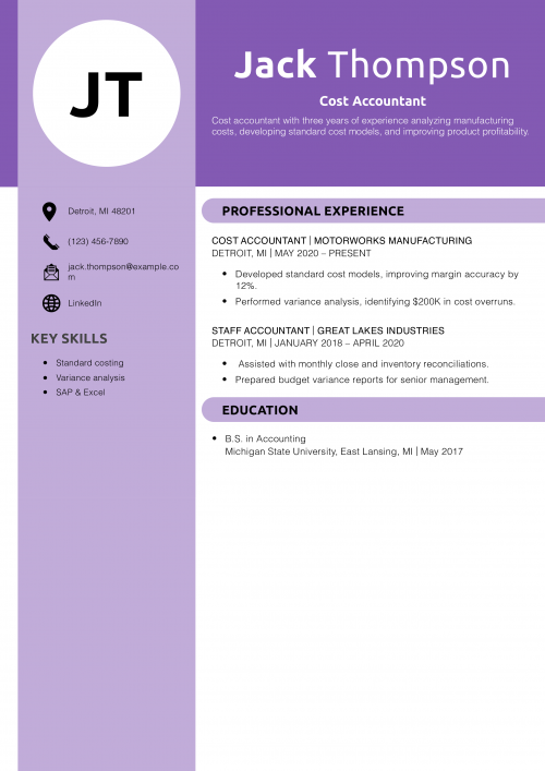 Cost Accountant Resume Example