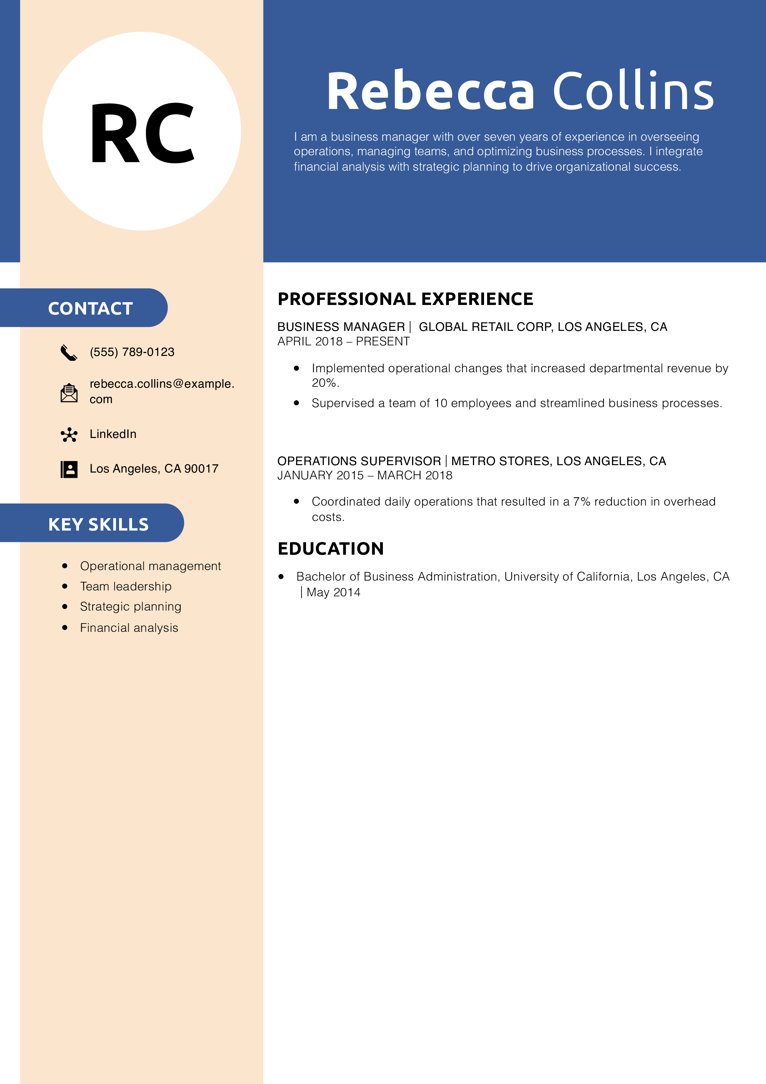 Business Manager Resume Example
