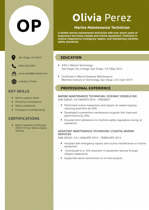 Marine Maintenance Technician Resume Example