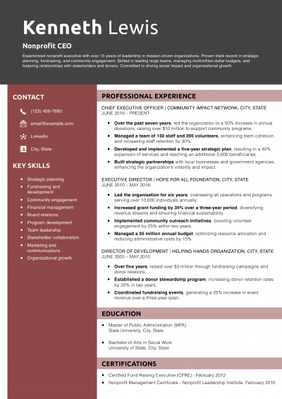 Nonprofit CEO Resume Example
