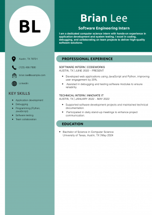 Software Engineering Intern Resume Example