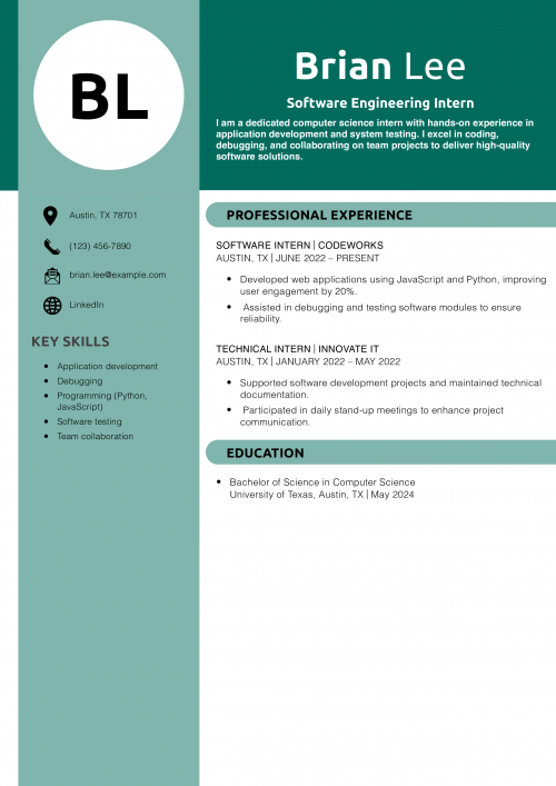 Software Engineering Intern Resume Example